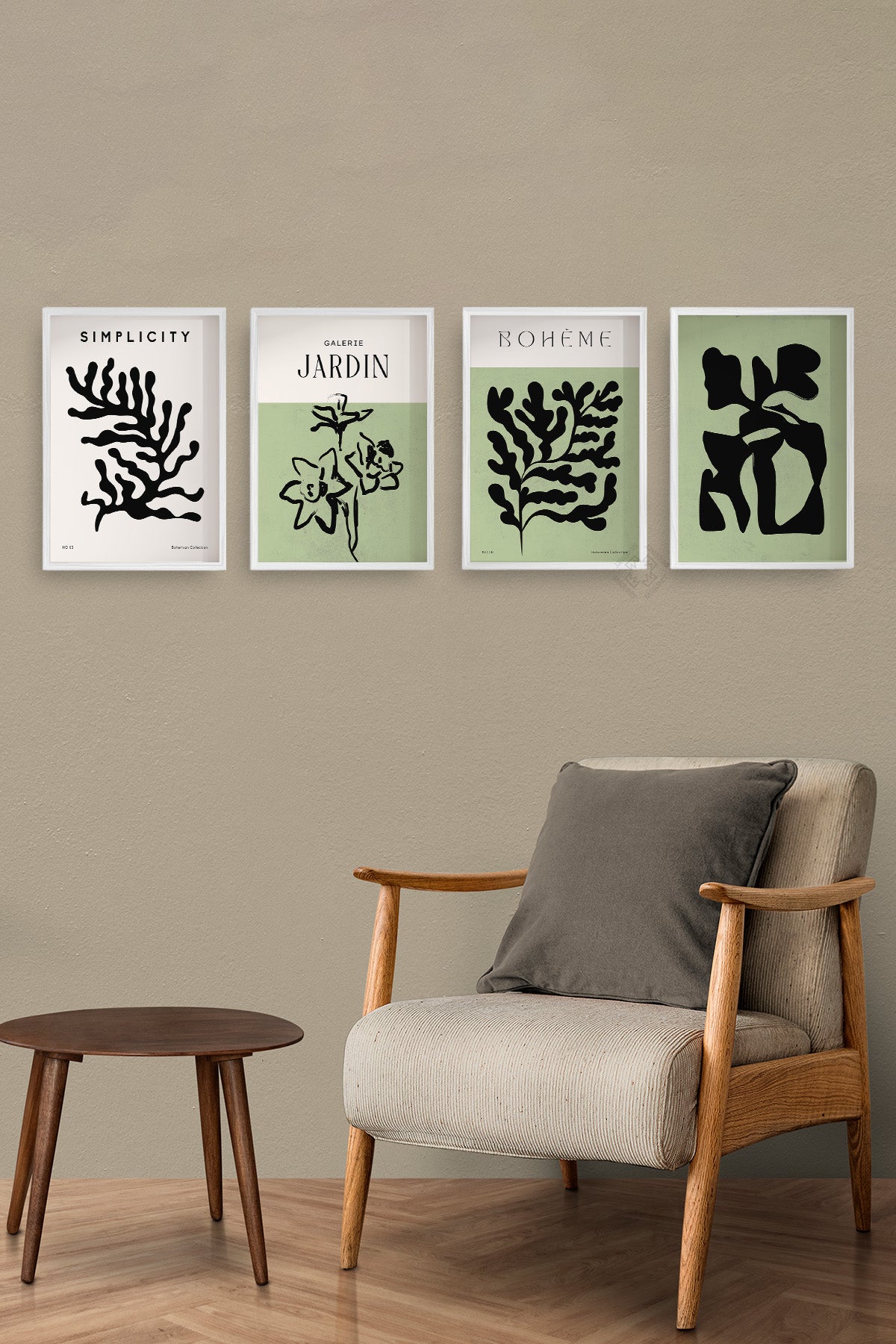Minimalist Bohem Dekor 4'lü Beyaz Çerçeveli Poster, Tablo Seti No:9