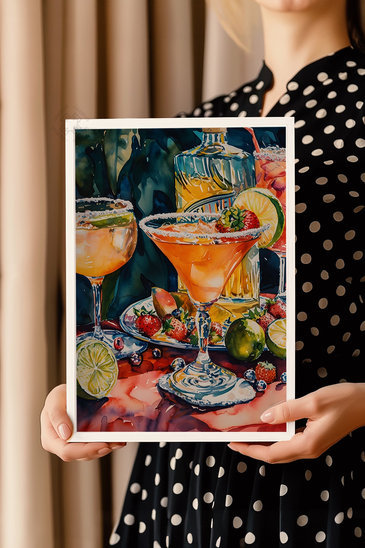 Kokteyl Serisi Beyaz Çerçeveli Poster, Tablo, Cafe, Restoran, Mutfak Duvar Dekoru No:34