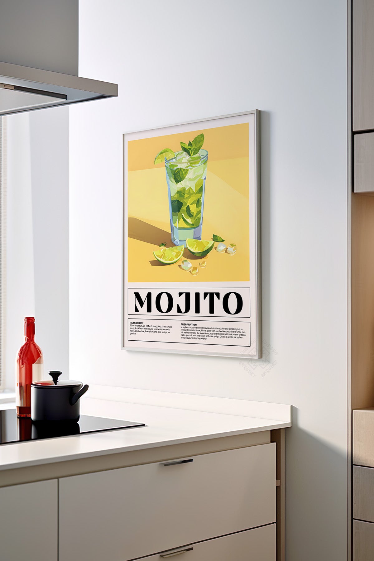Kokteyl Serisi Beyaz Çerçeveli Poster, Tablo, Cafe, Restoran, Mutfak Duvar Dekoru No:4