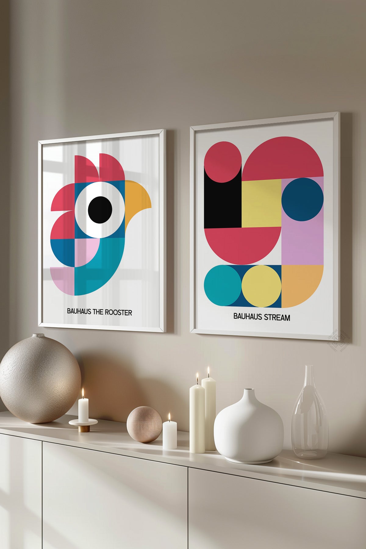 Bauhaus 2'li Beyaz Çerçeveli Poster, Tablo Seti No:30
