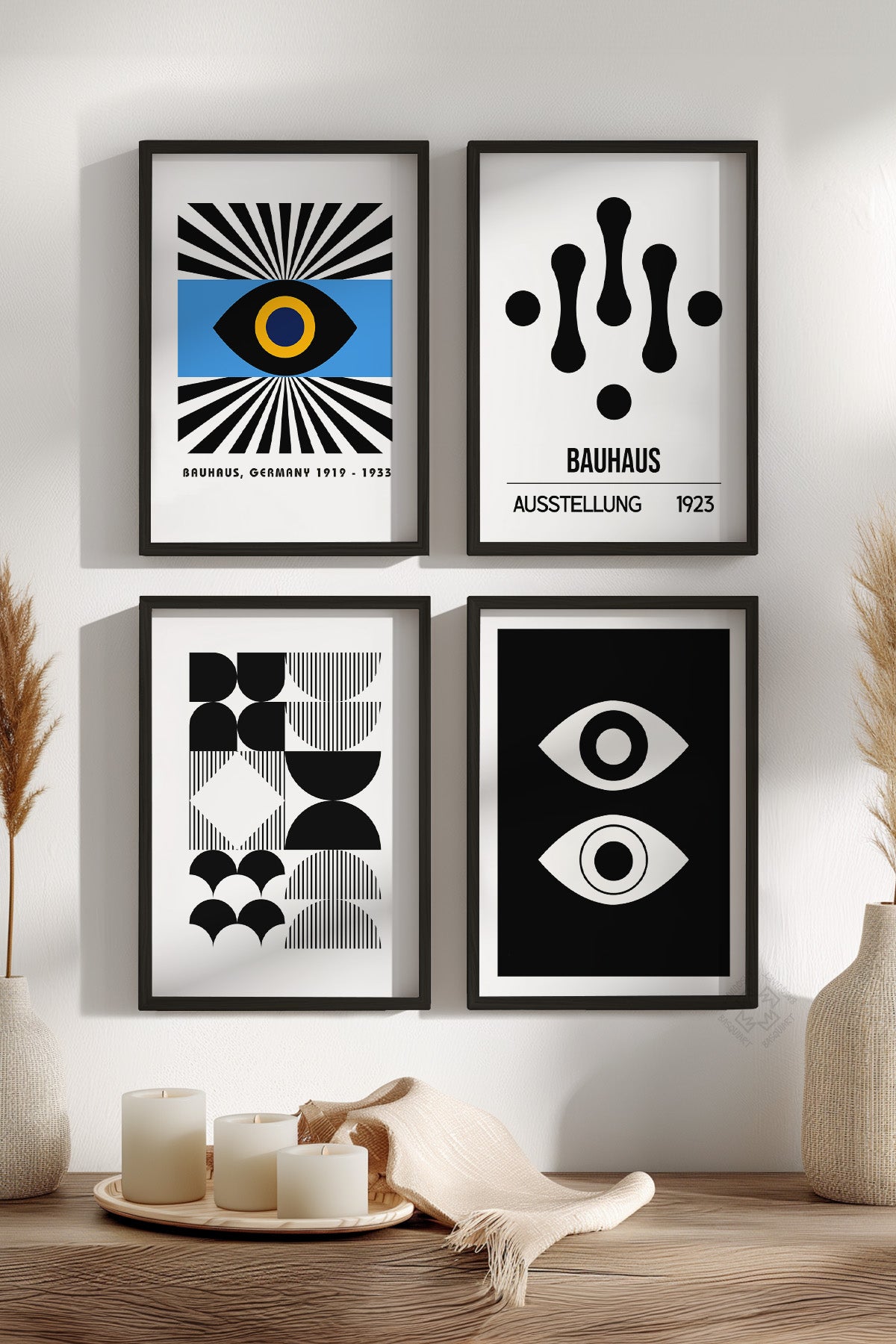 Bauhaus Modern 4'lü Siyah Çerçeveli Poster, Tablo Seti No:27