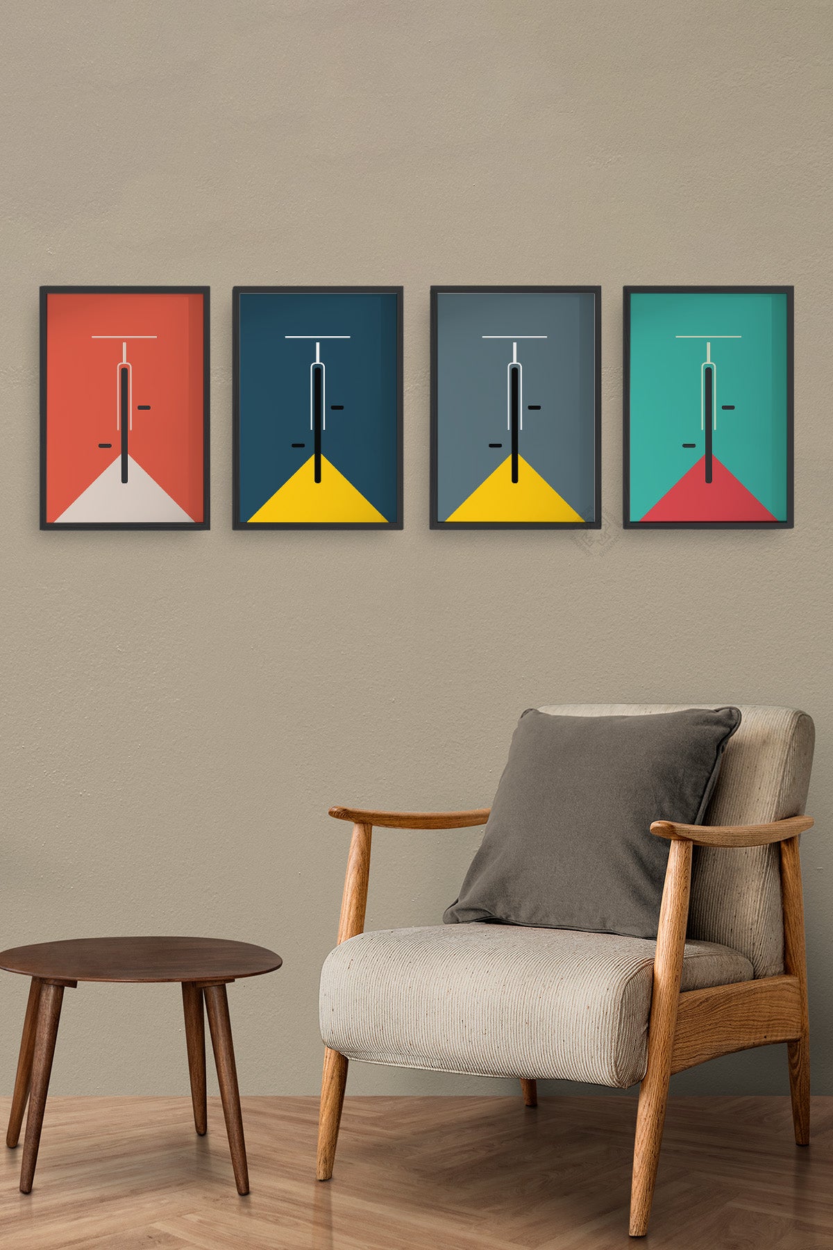 Bauhaus Minimalist 4'lü Siyah Çerçeveli Poster, Tablo Seti No:28