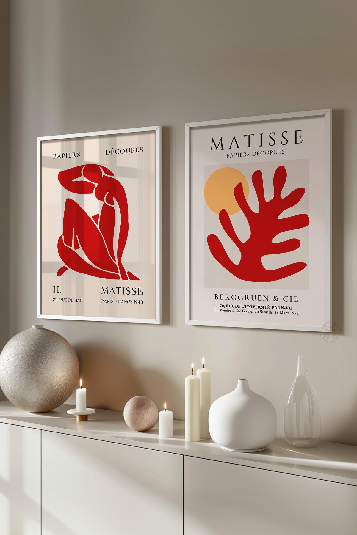 Kırmızı Matisse 2'li Beyaz Çerçeveli Poster, Tablo Seti No:26