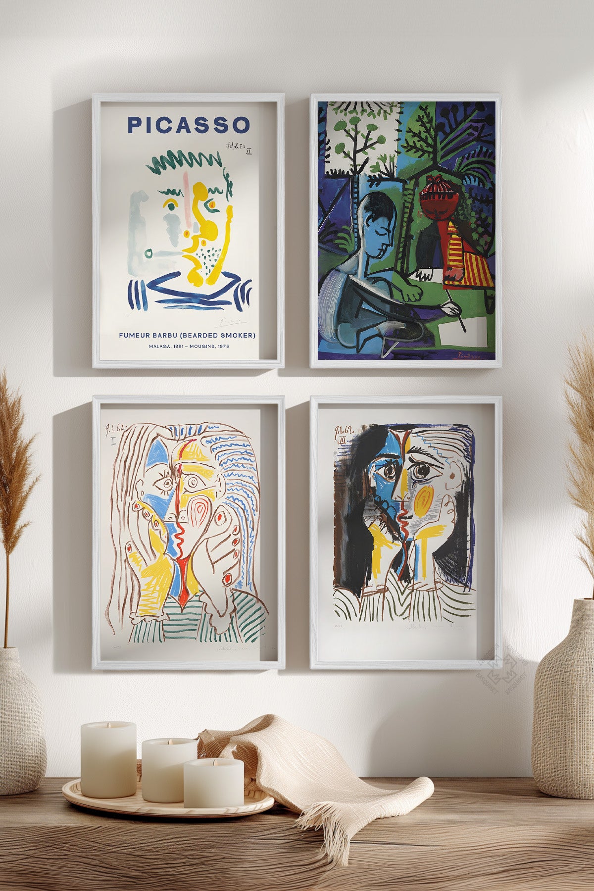 Picasso Sanatsal 4'lü Beyaz Çerçeveli Poster, Tablo Seti No:35