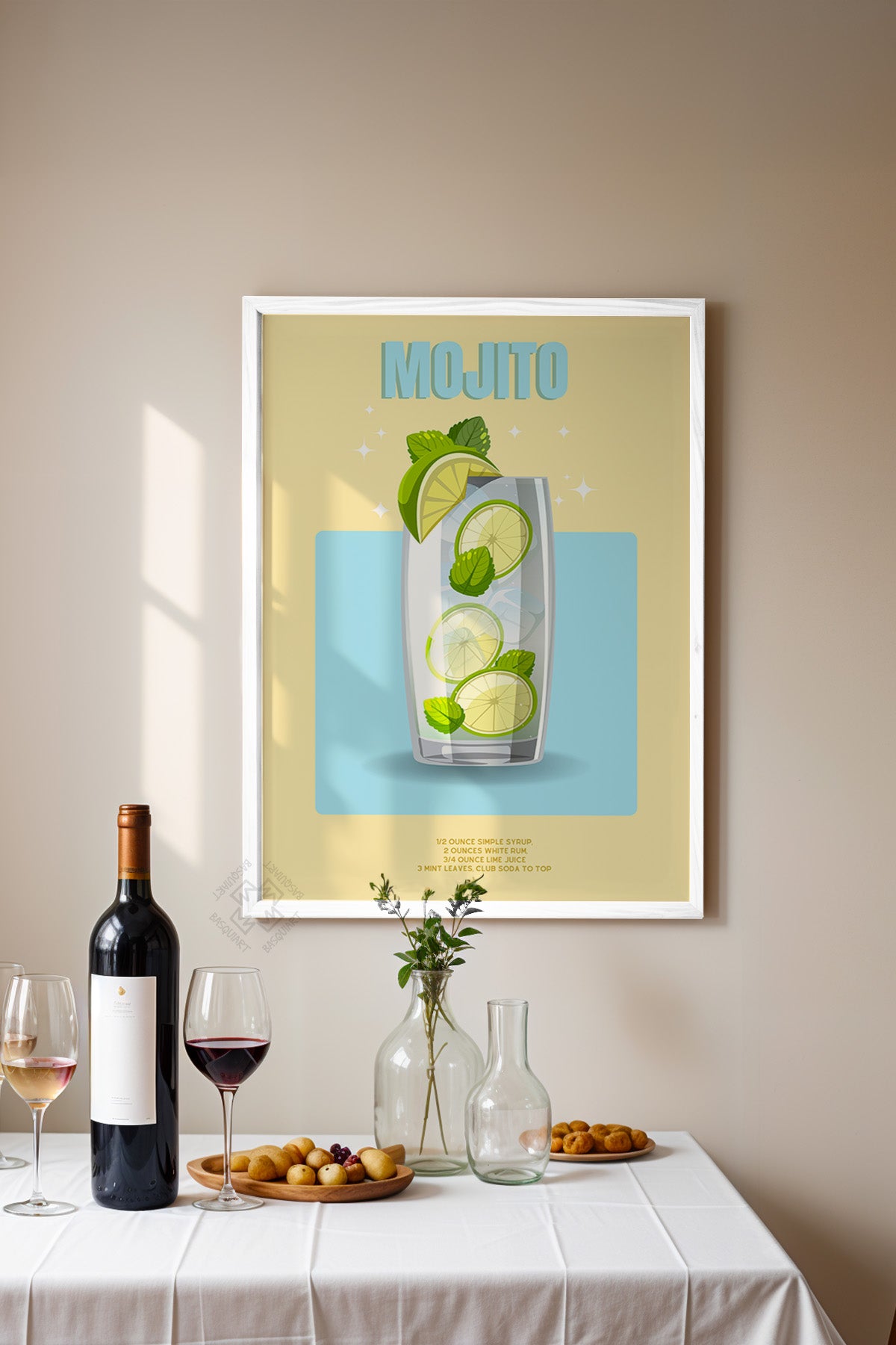 Kokteyl Serisi Beyaz Çerçeveli Poster, Tablo, Cafe, Restoran, Mutfak Duvar Dekoru No:56