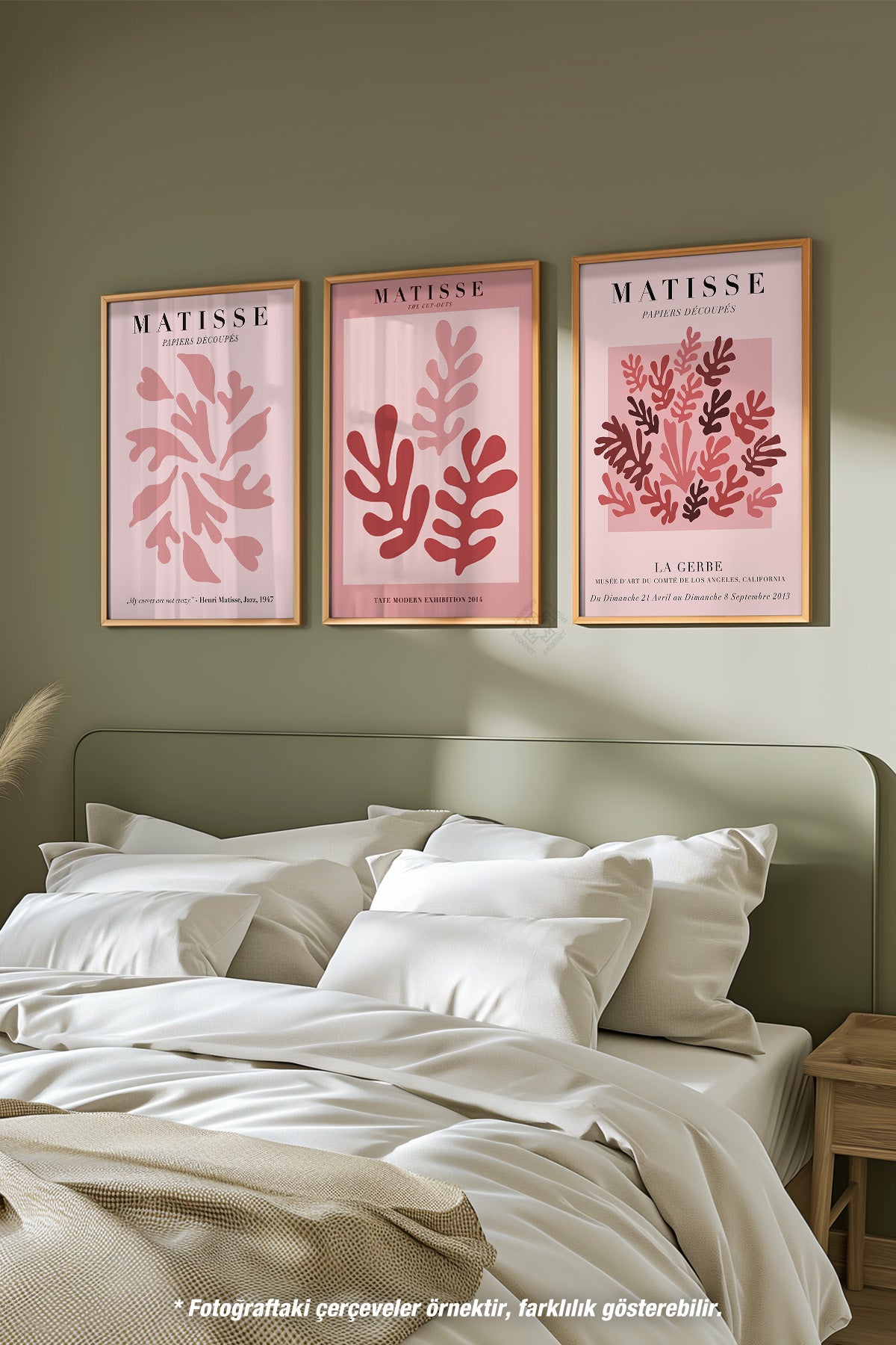 Pembe Matisse 3'lü Ahşap Çerçeveli Poster, Tablo Seti No:33