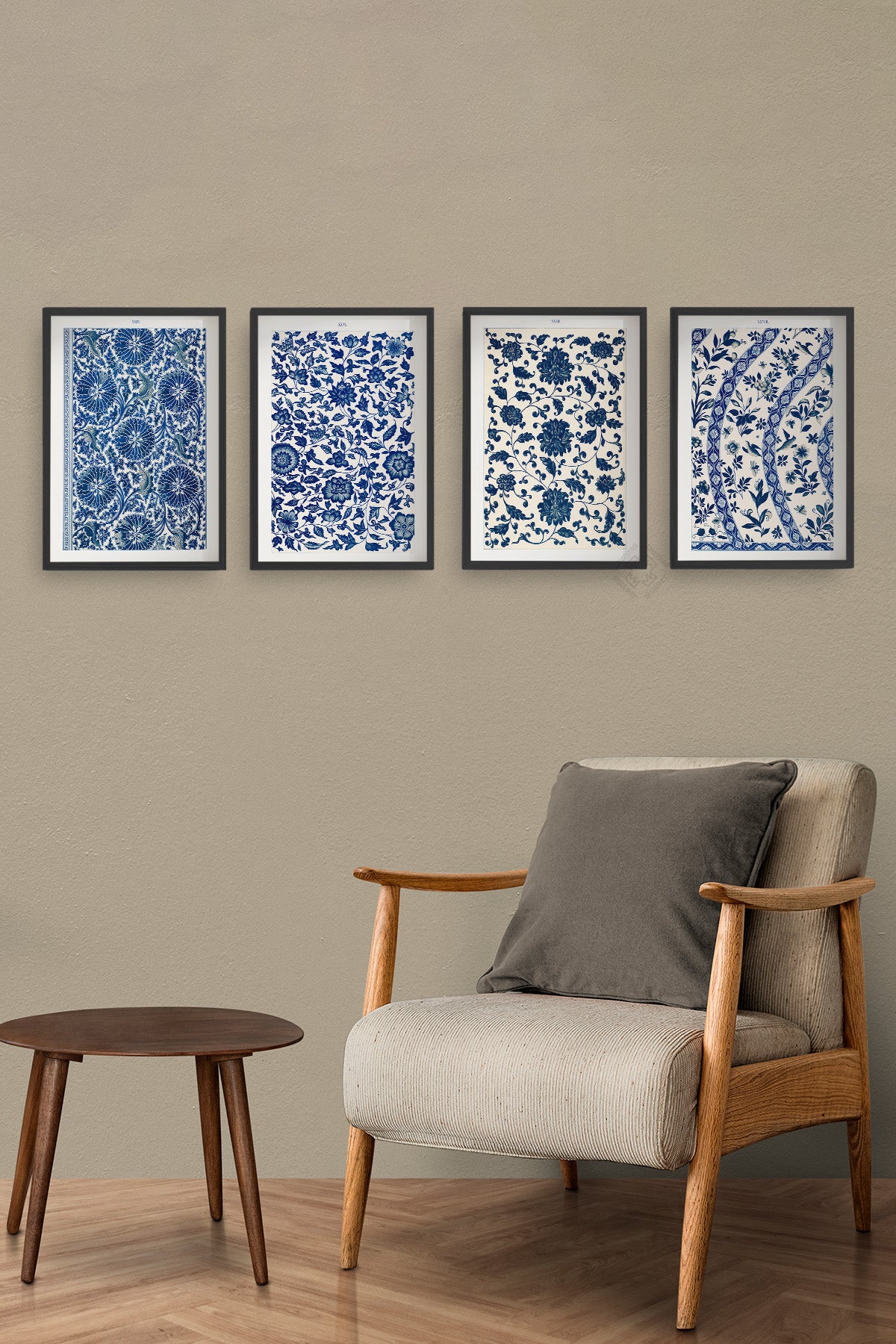 Çini Desenli 4'lü Siyah Çerçeveli Poster, Tablo Seti No:45