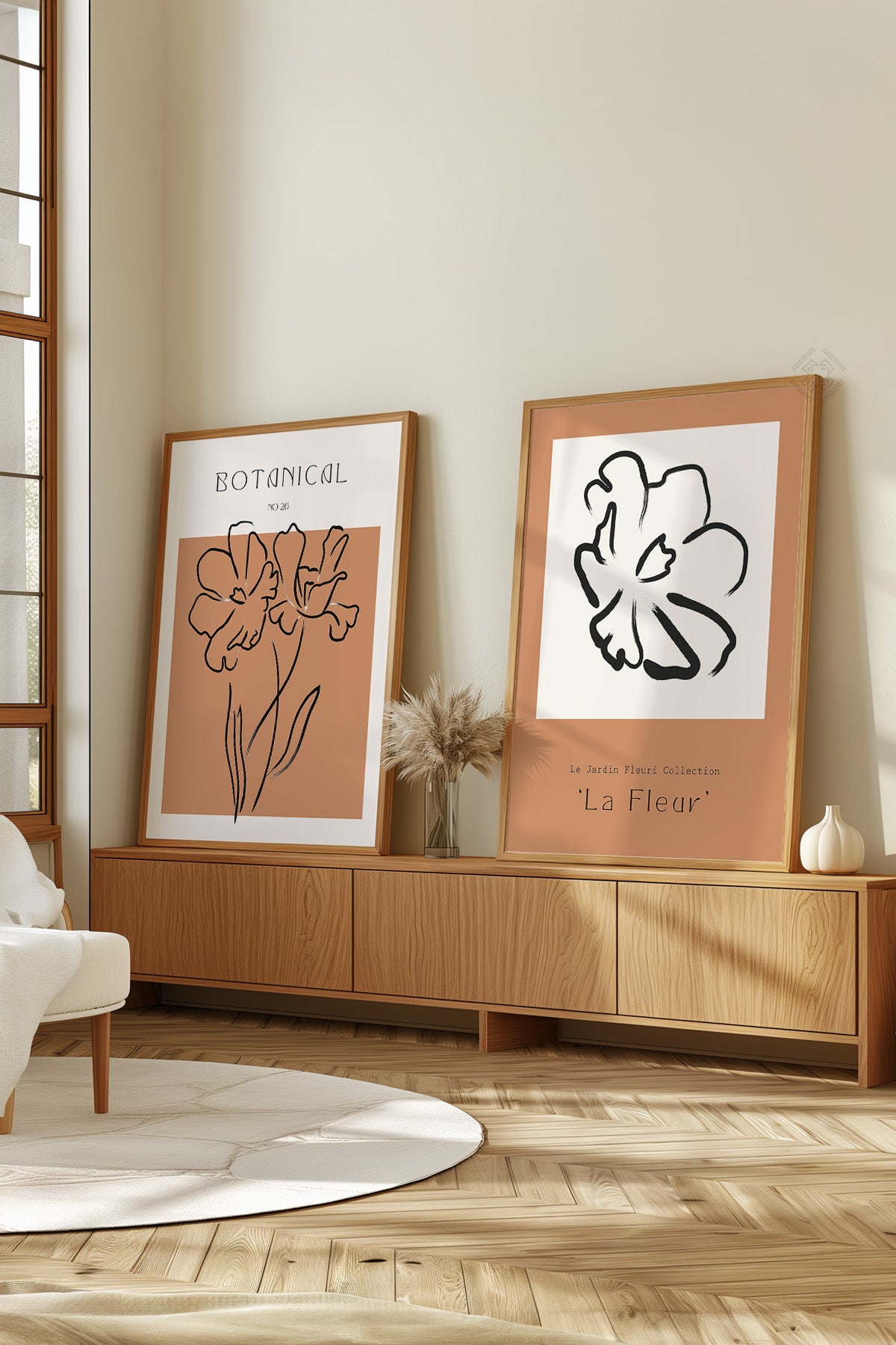 Boho 2'li Ahşap Çerçeveli Poster, Tablo Seti No:17