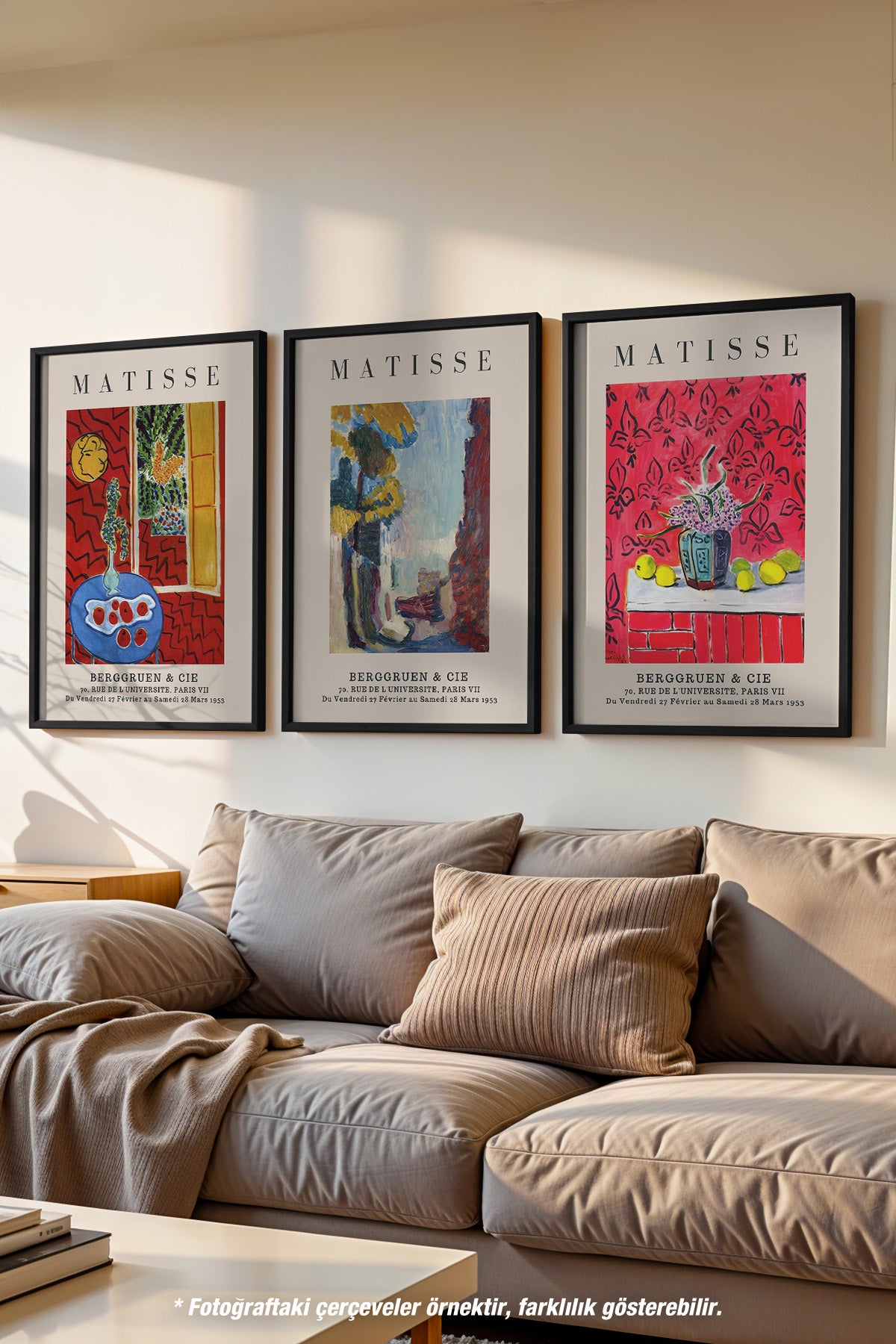 Matisse Dekoratif 3'lü Siyah Çerçeveli Poster, Tablo Seti No:15