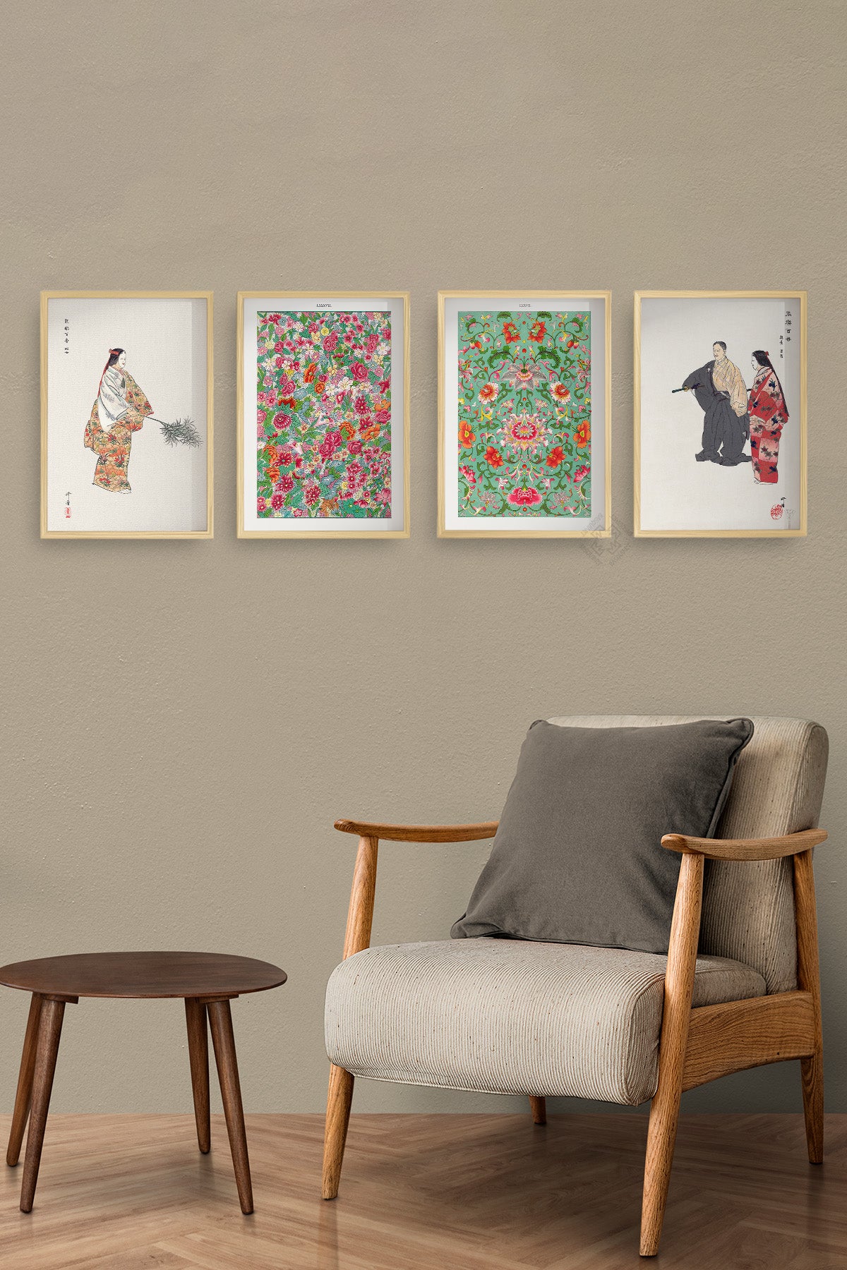 Japon Sanatı 4'lü Ahşap Çerçeveli Poster, Tablo Seti No:44