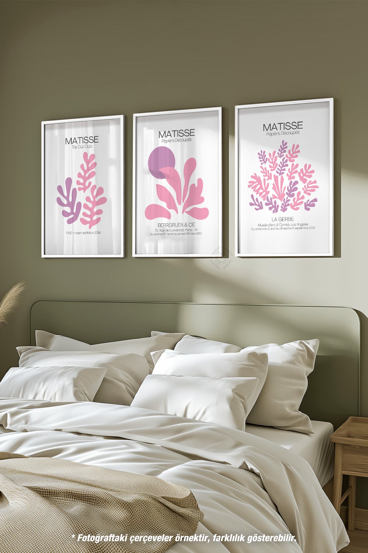 Pembe Minimal Matisse 3'lü Beyaz Çerçeveli Poster, Tablo Seti No:35