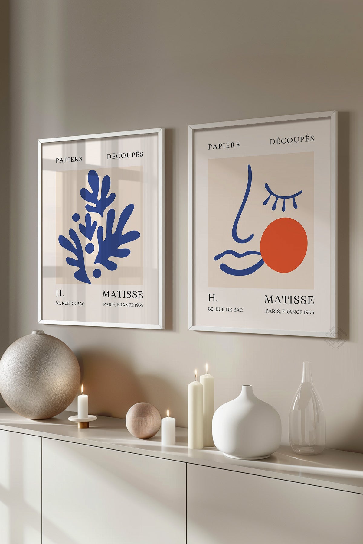Mavi Matisse 2'li Beyaz Çerçeveli Poster, Tablo Seti No:27
