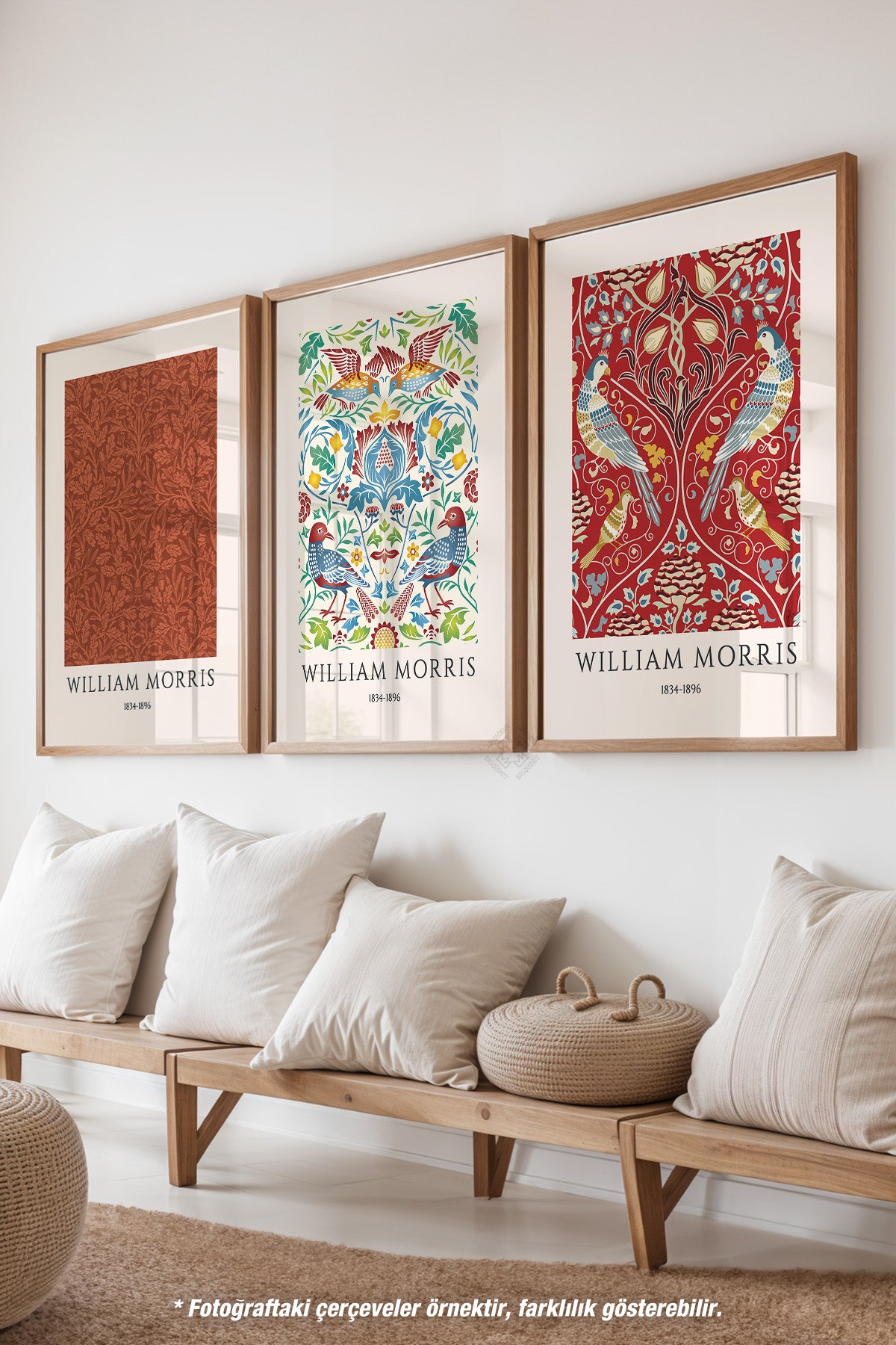 Salon Dekoru Morris 3'lü Ahşap Çerçeveli Poster, Tablo Seti No:48