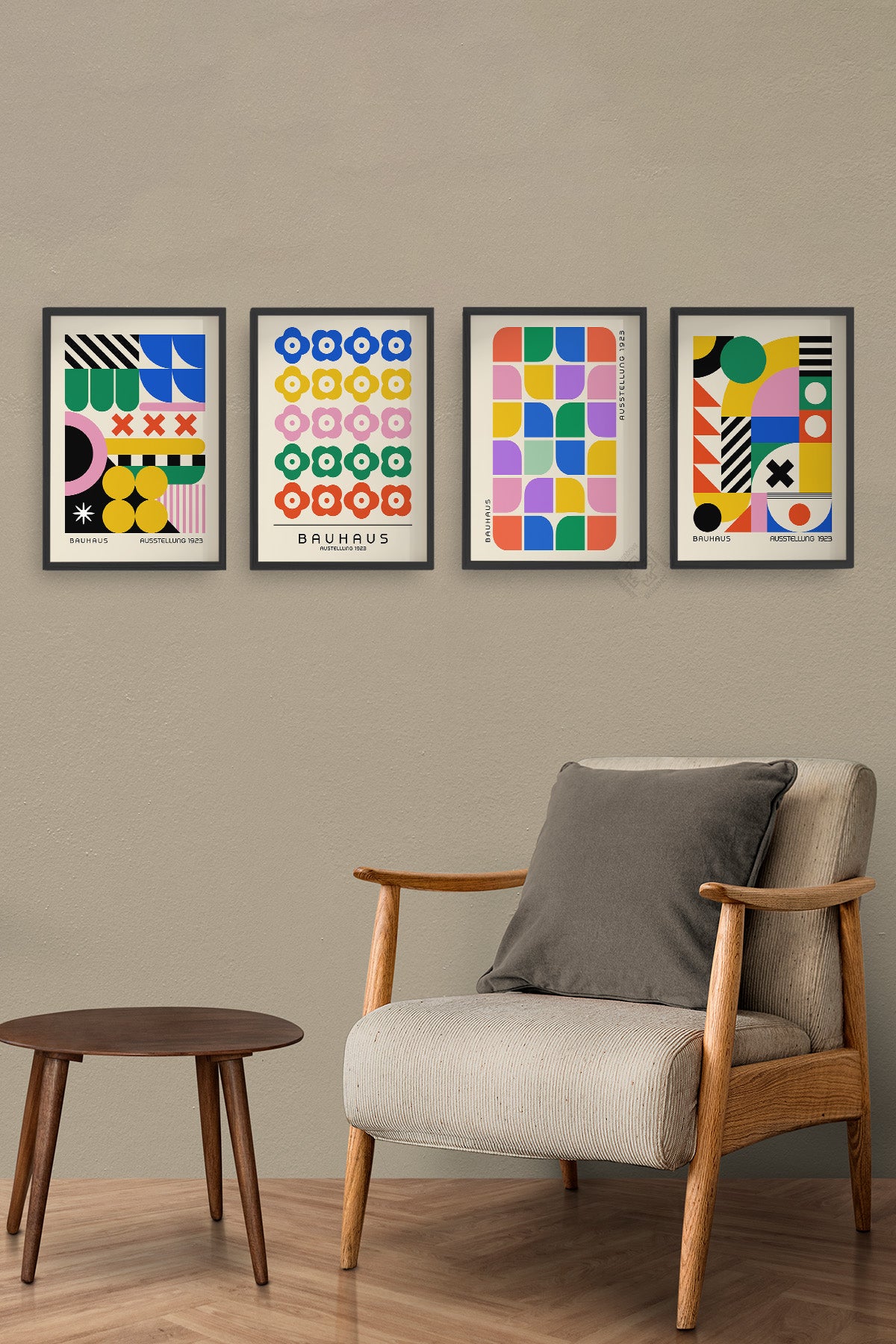 Bauhaus Afiş 4'lü Siyah Çerçeveli Poster, Tablo Seti No:25