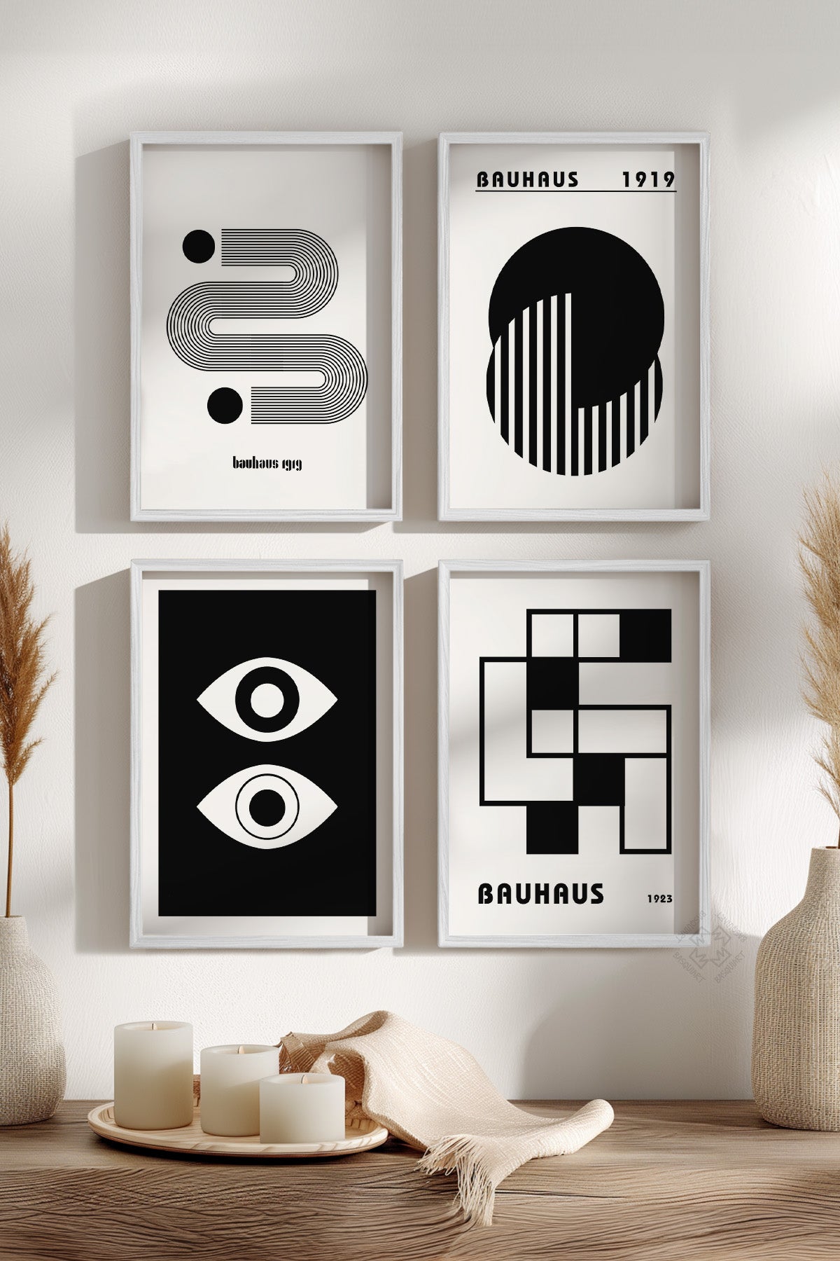 Bauhaus Minimal 4'lü Beyaz Çerçeveli Poster, Tablo Seti No:30