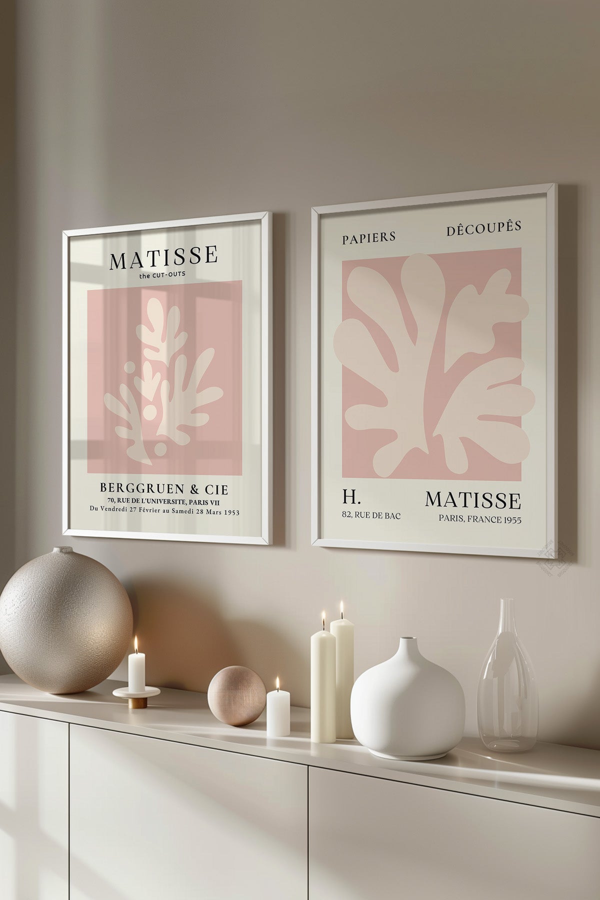 Pembe Matisse 2'li Beyaz Çerçeveli Poster, Tablo Seti No:28