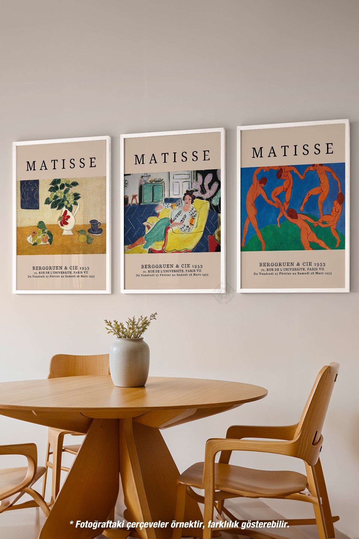 Matisse Vintage 3'lü Beyaz Çerçeveli Poster, Tablo Seti No:14