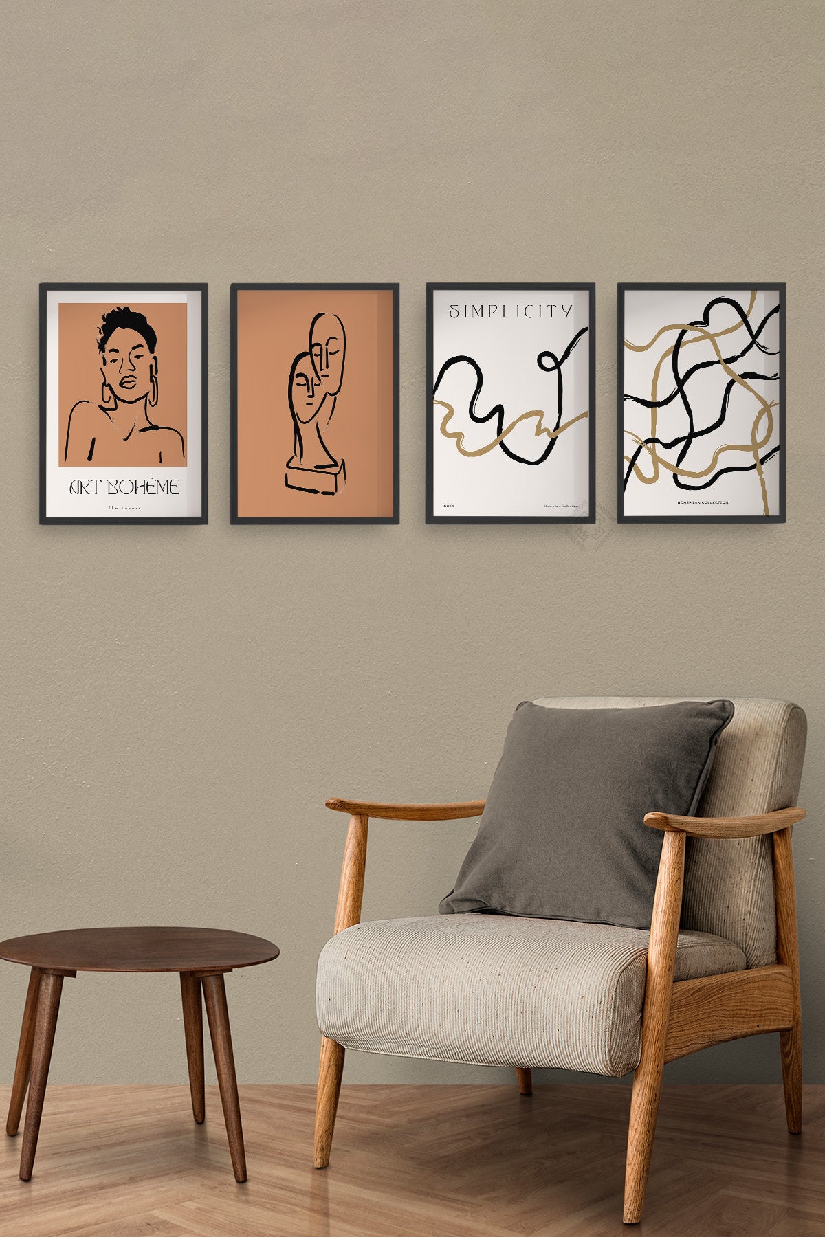 Toprak Bohem 4'lü Siyah Çerçeveli Poster, Tablo Seti No:12