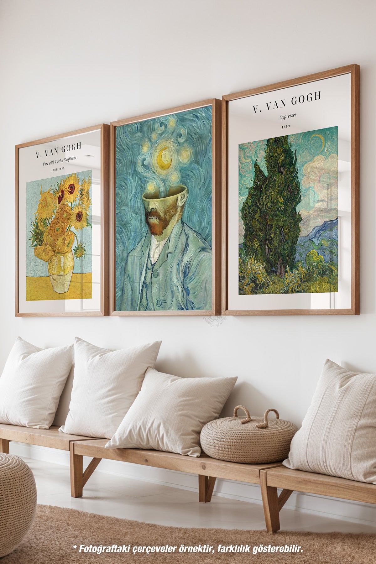 Van Gogh 3'lü Ahşap Çerçeveli Poster, Tablo Seti No:25