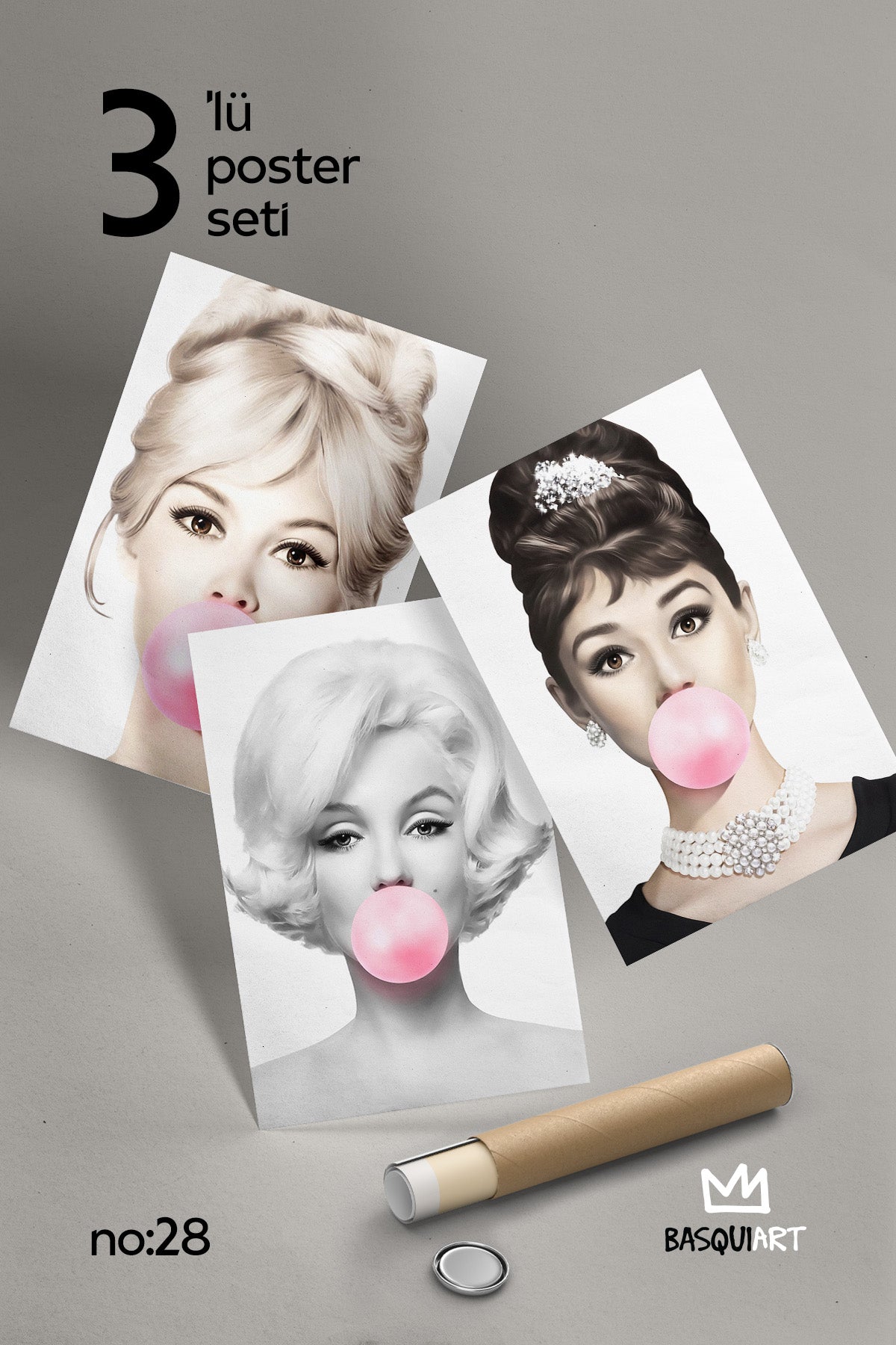 Hepburn, Monroe, Bardot 3'lü Poster Seti, Duvar Dekoru No:28