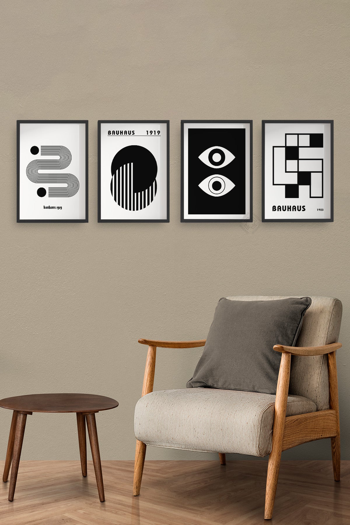 Bauhaus Minimal 4'lü Siyah Çerçeveli Poster, Tablo Seti No:30