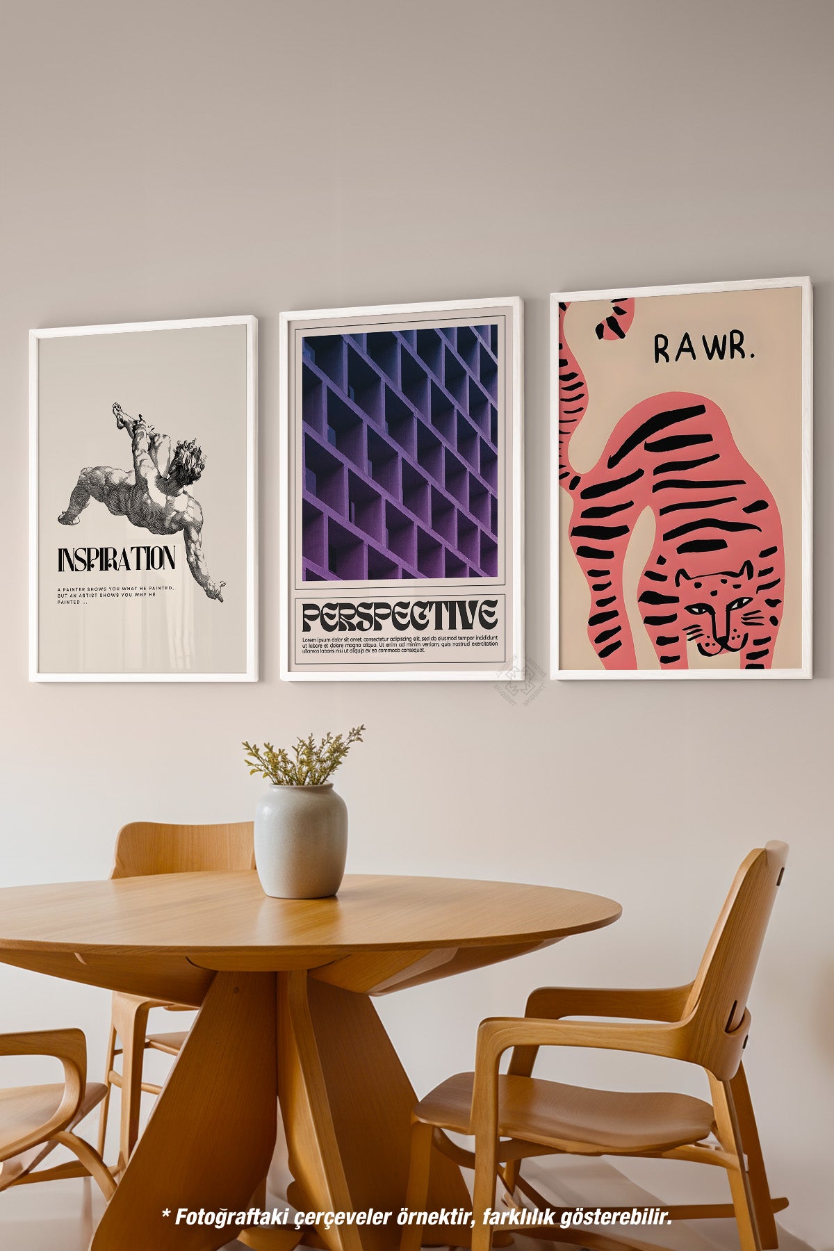 Modern 3'lü Beyaz Çerçeveli Poster, Tablo Seti No:50