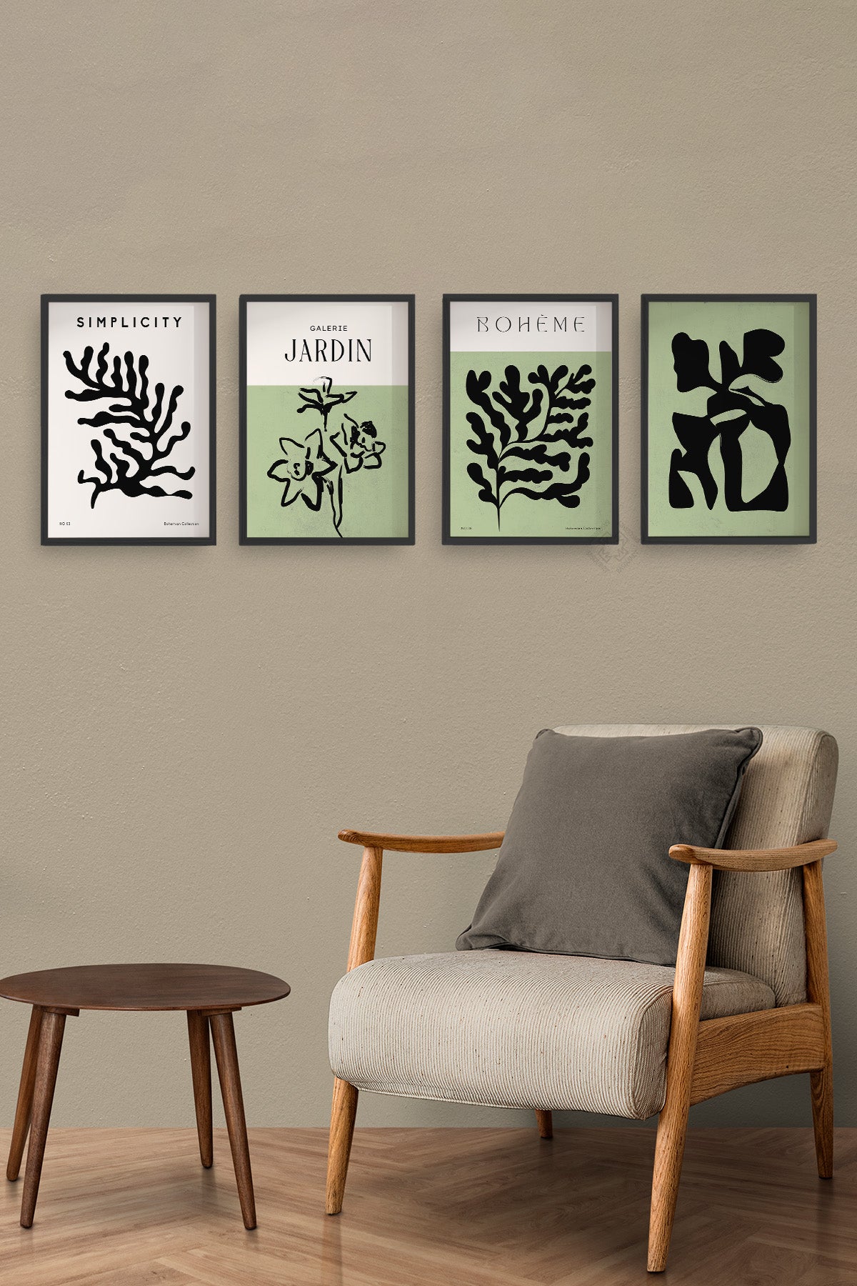 Minimalist Bohem Dekor 4'lü Siyah Çerçeveli Poster, Tablo Seti No:9