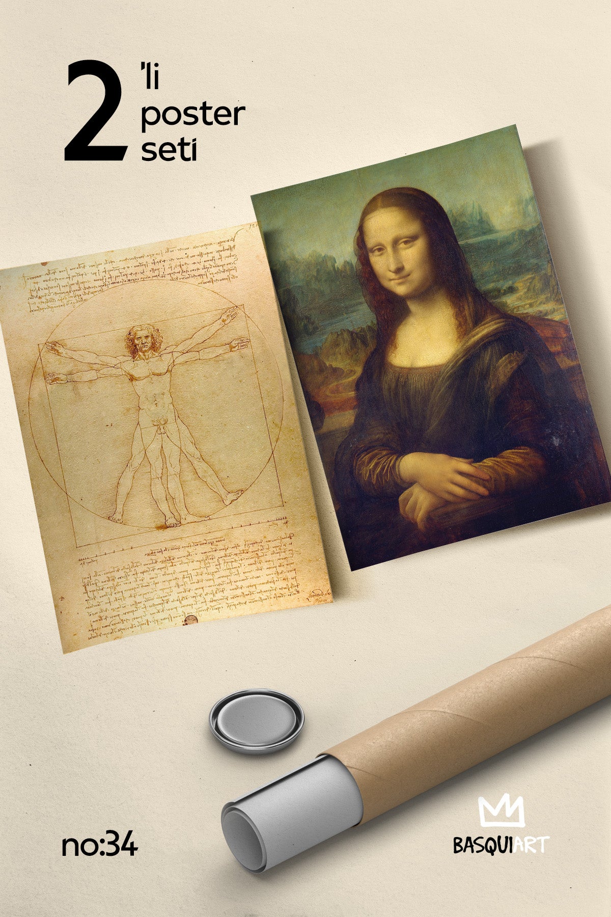 Leonardo da Vinci 2'li Poster Seti, Duvar Dekoru No:34