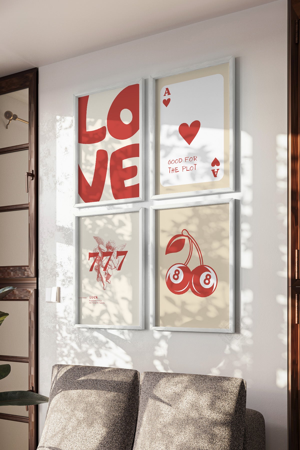 Şans, Aşk, İskambil 4'lü Beyaz Çerçeveli Poster, Tablo Seti No:59