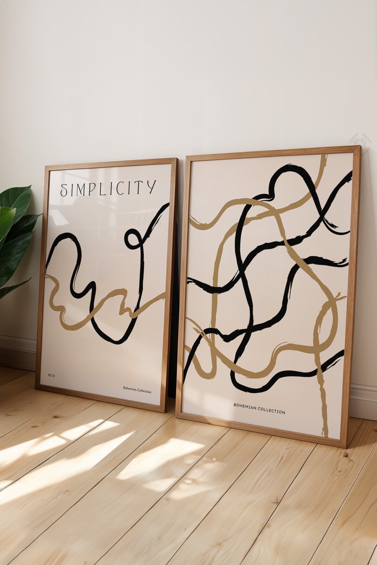 Minimal Sanatsal 2'li Ahşap Çerçeveli Poster, Tablo Seti No:20