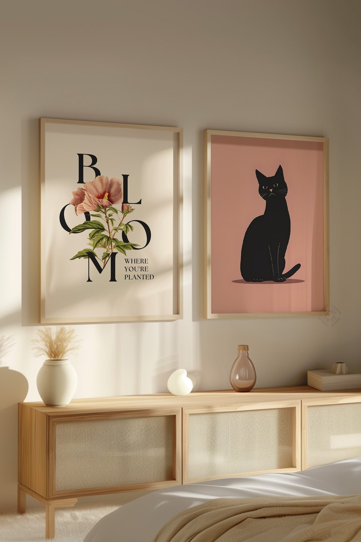 Kedili 2'li Ahşap Çerçeveli Poster, Tablo Seti No:7