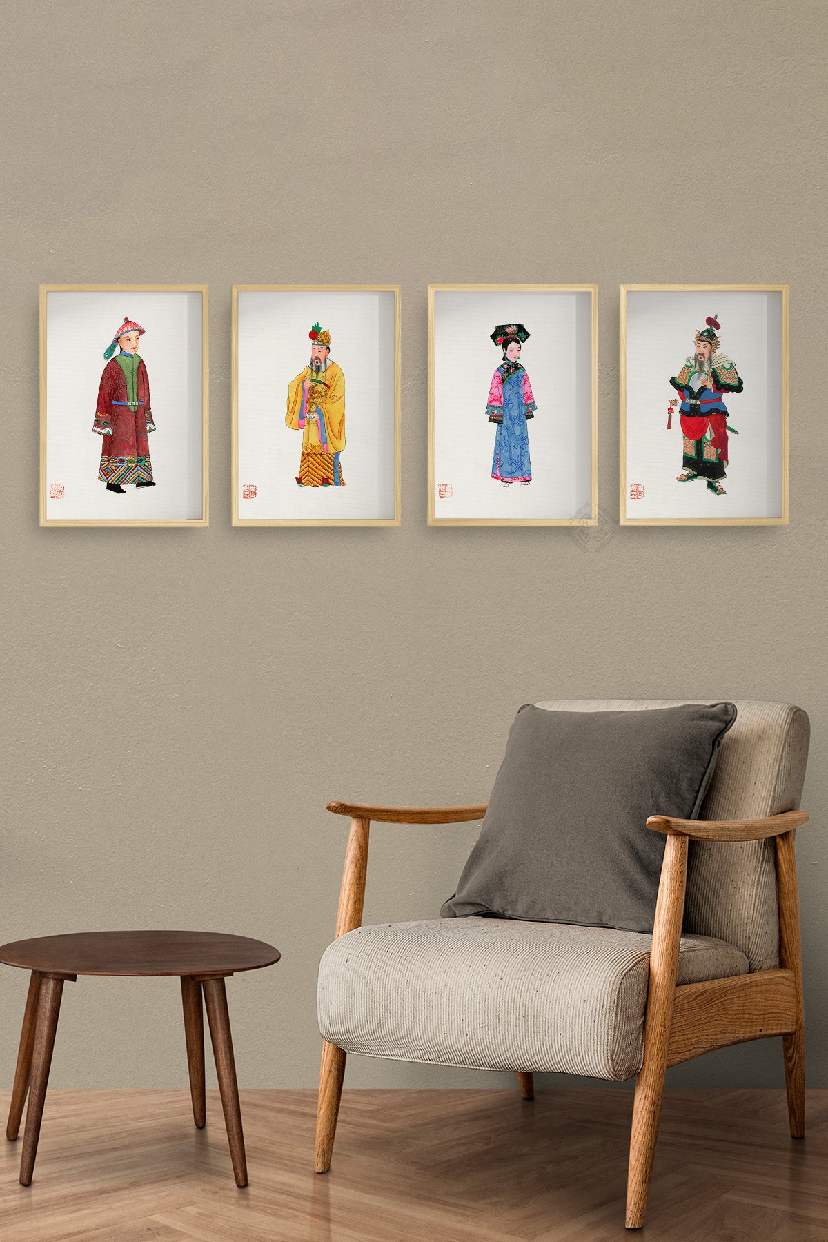Japon İllüstrasyon 4'lü Ahşap Çerçeveli Poster, Tablo Seti No:46