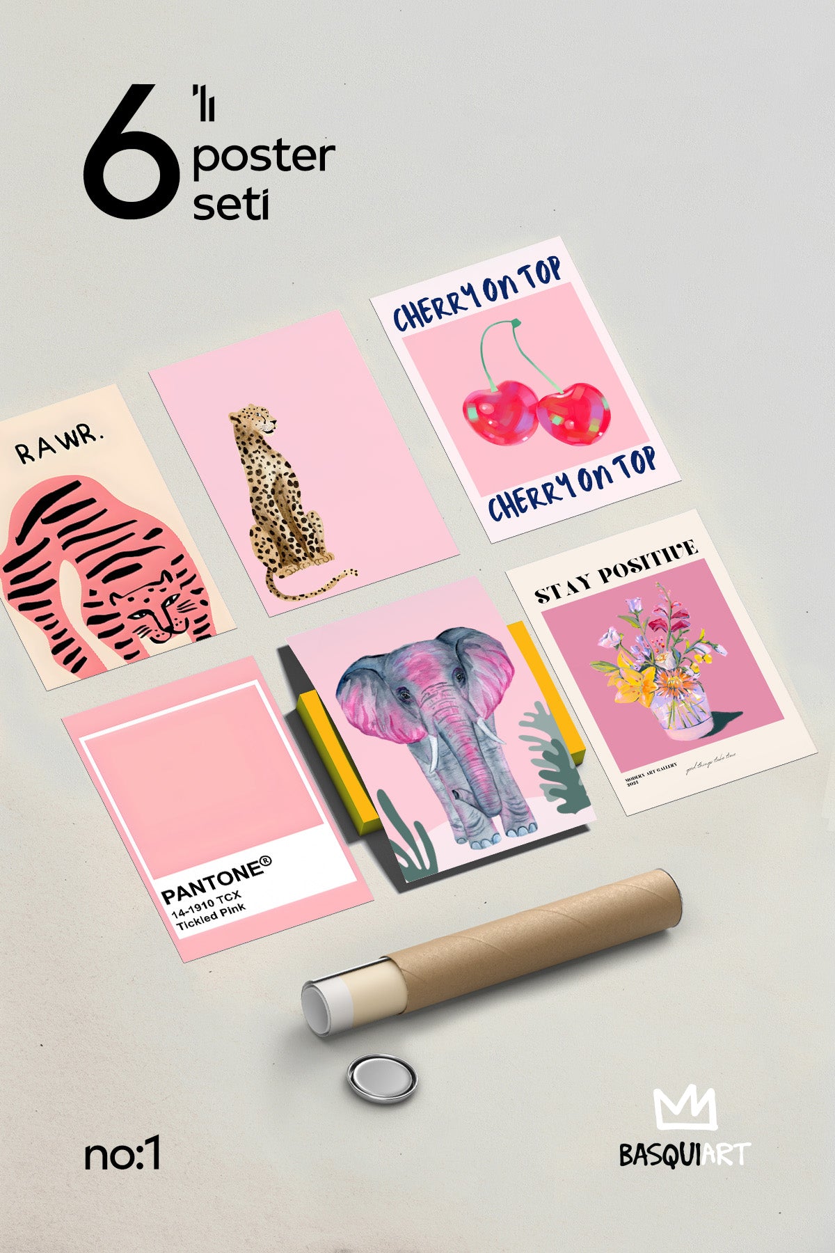 Pembe Tonlar Modern 6'lı Poster Seti, Duvar Dekoru No:1