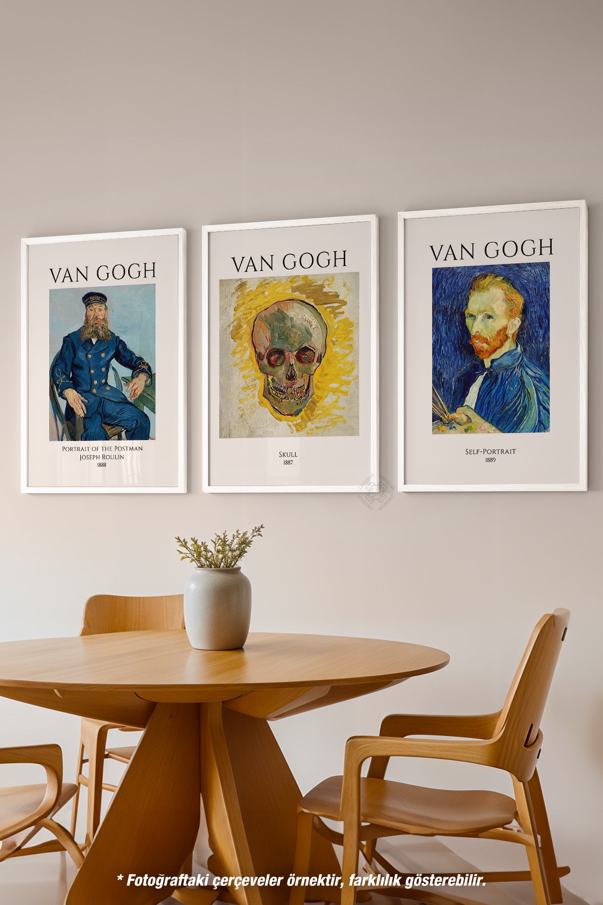Vincent Van Gogh 3'lü Beyaz Çerçeveli Poster, Tablo Seti No:2