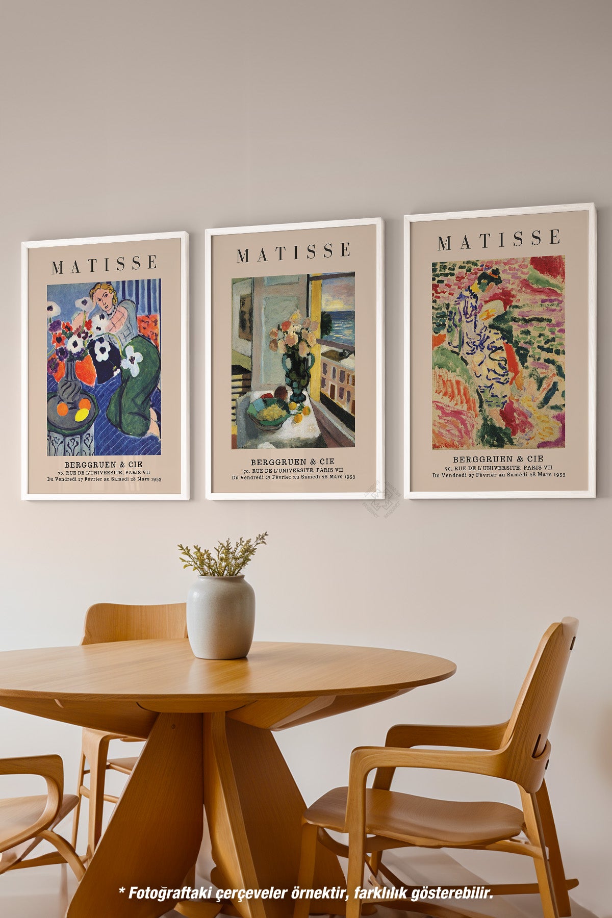 Matisse 3'lü Beyaz Çerçeveli Poster, Tablo Seti No:16