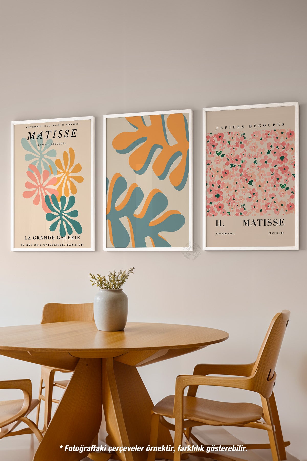 Matisse Dekoratif 3'lü Beyaz Çerçeveli Poster, Tablo Seti No:40