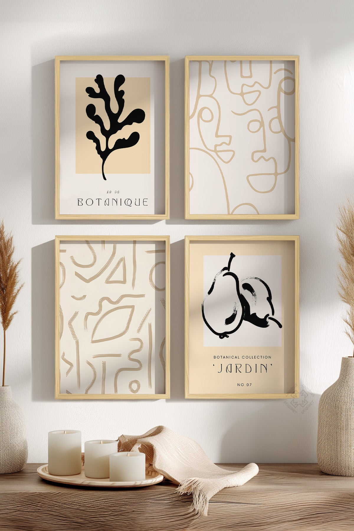 Bohemian 4'lü Ahşap Çerçeveli Poster, Tablo Seti No:1