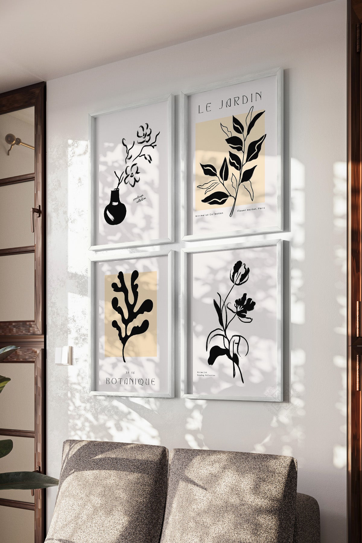 Modern Minimal 4'lü Beyaz Çerçeveli Poster, Tablo Seti No:15