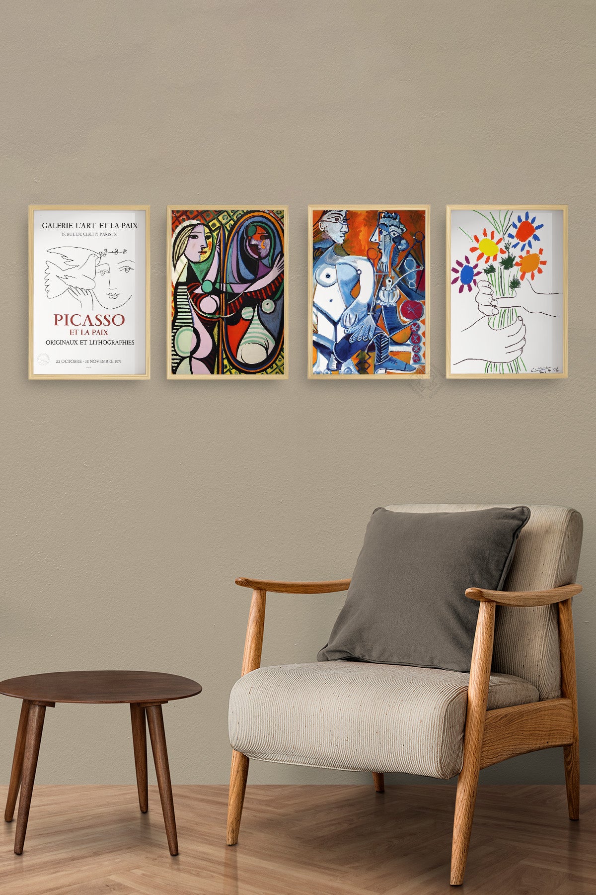Picasso Sanatsal 4'lü Ahşap Çerçeveli Poster, Tablo Seti No:36