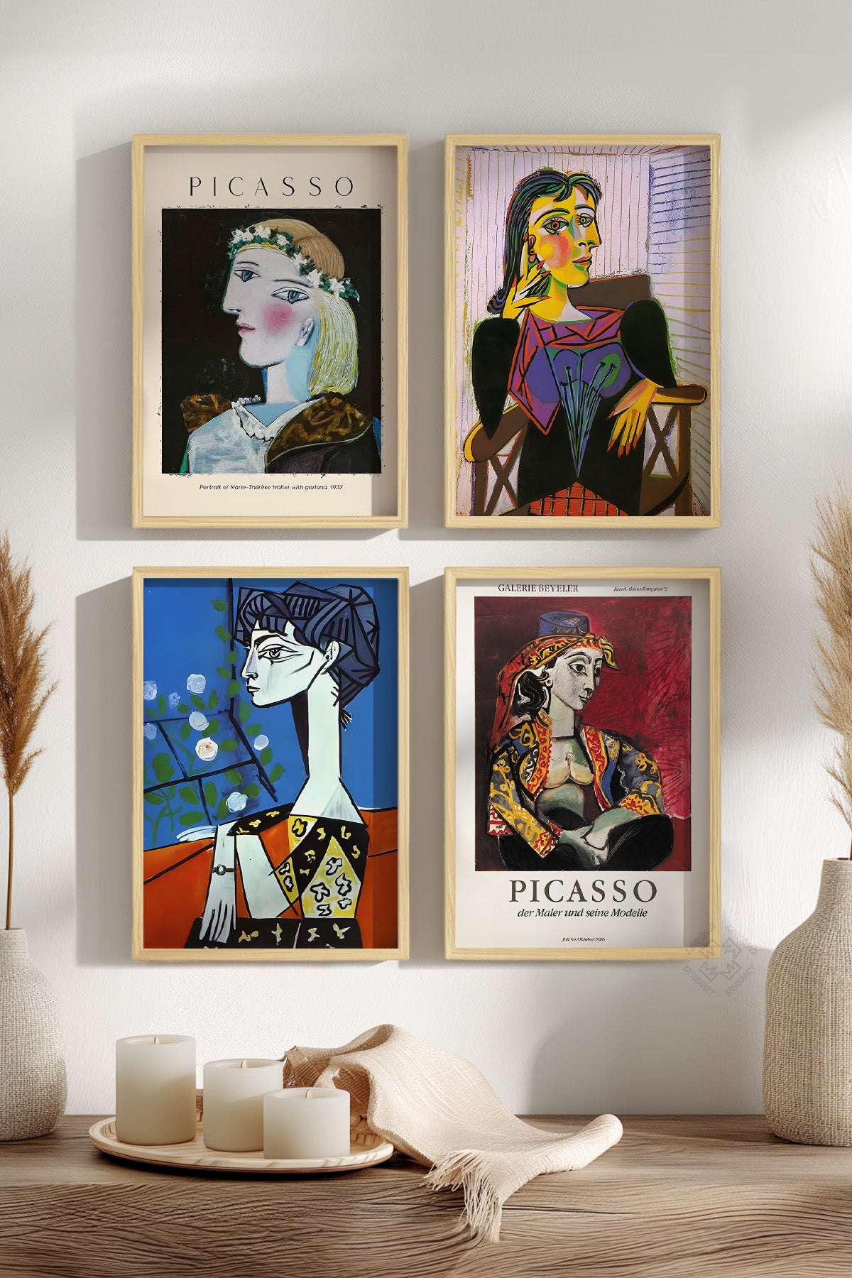Picasso Sanatsal 4'lü Ahşap Çerçeveli Poster, Tablo Seti No:39