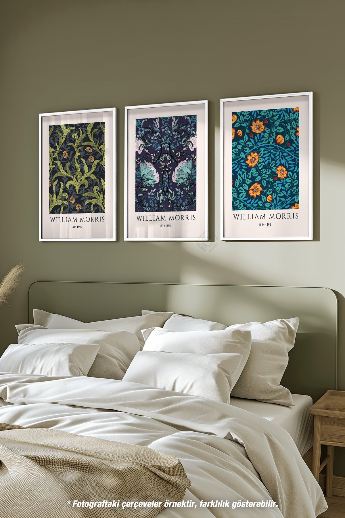 Çiçek Desenli Morris 3'lü Beyaz Çerçeveli Poster, Tablo Seti No:43