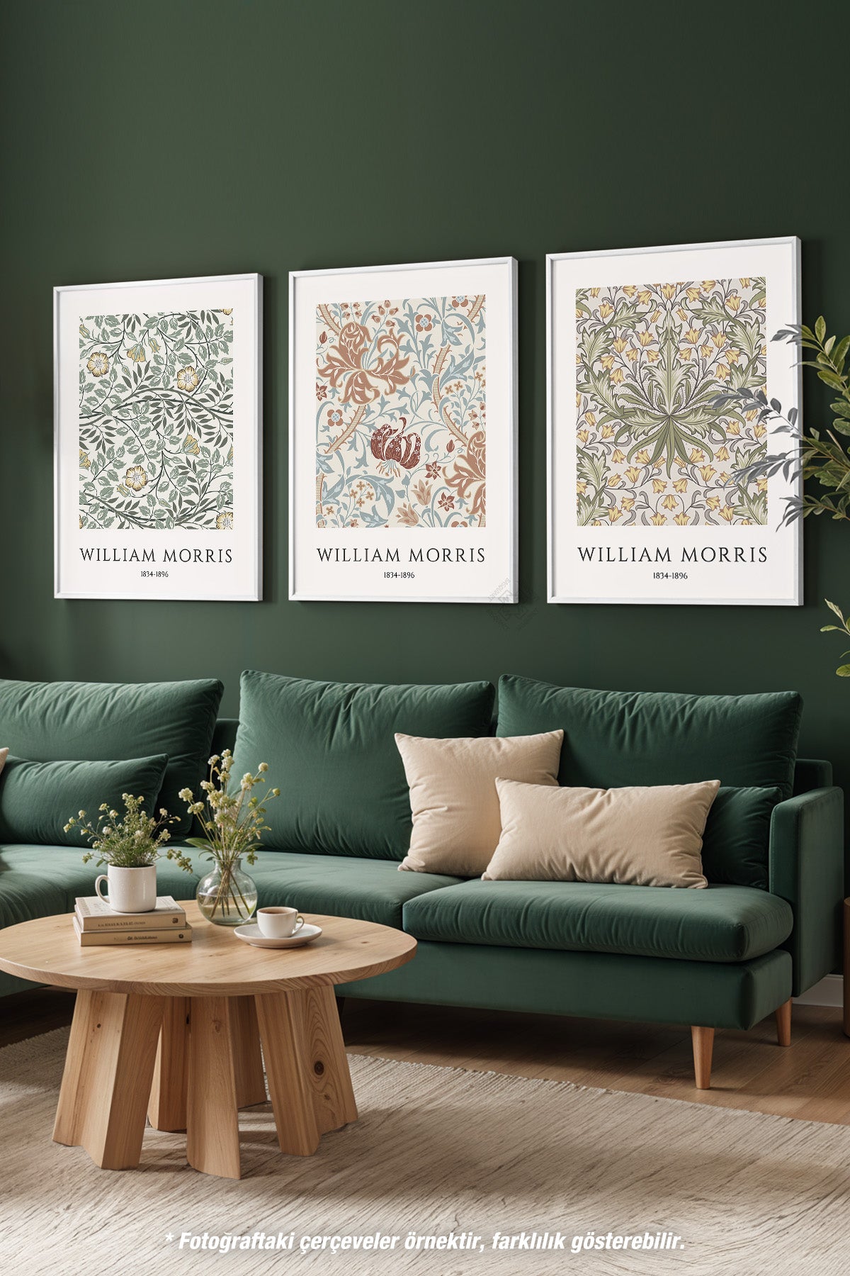 William Morris 3'lü Beyaz Çerçeveli Poster, Tablo Seti No:31