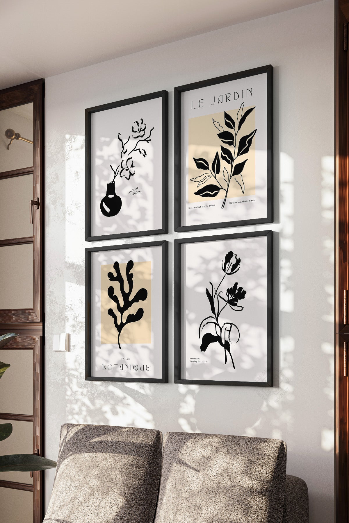 Modern Minimal 4'lü Siyah Çerçeveli Poster, Tablo Seti No:15