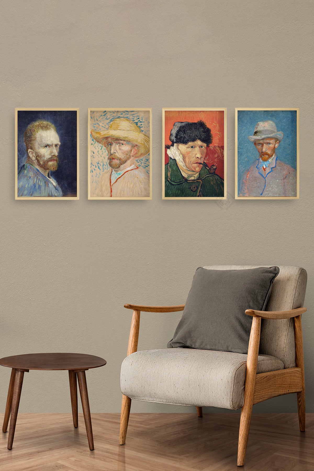 Van Gogh 4'lü Ahşap Çerçeveli Poster, Tablo Seti No:47