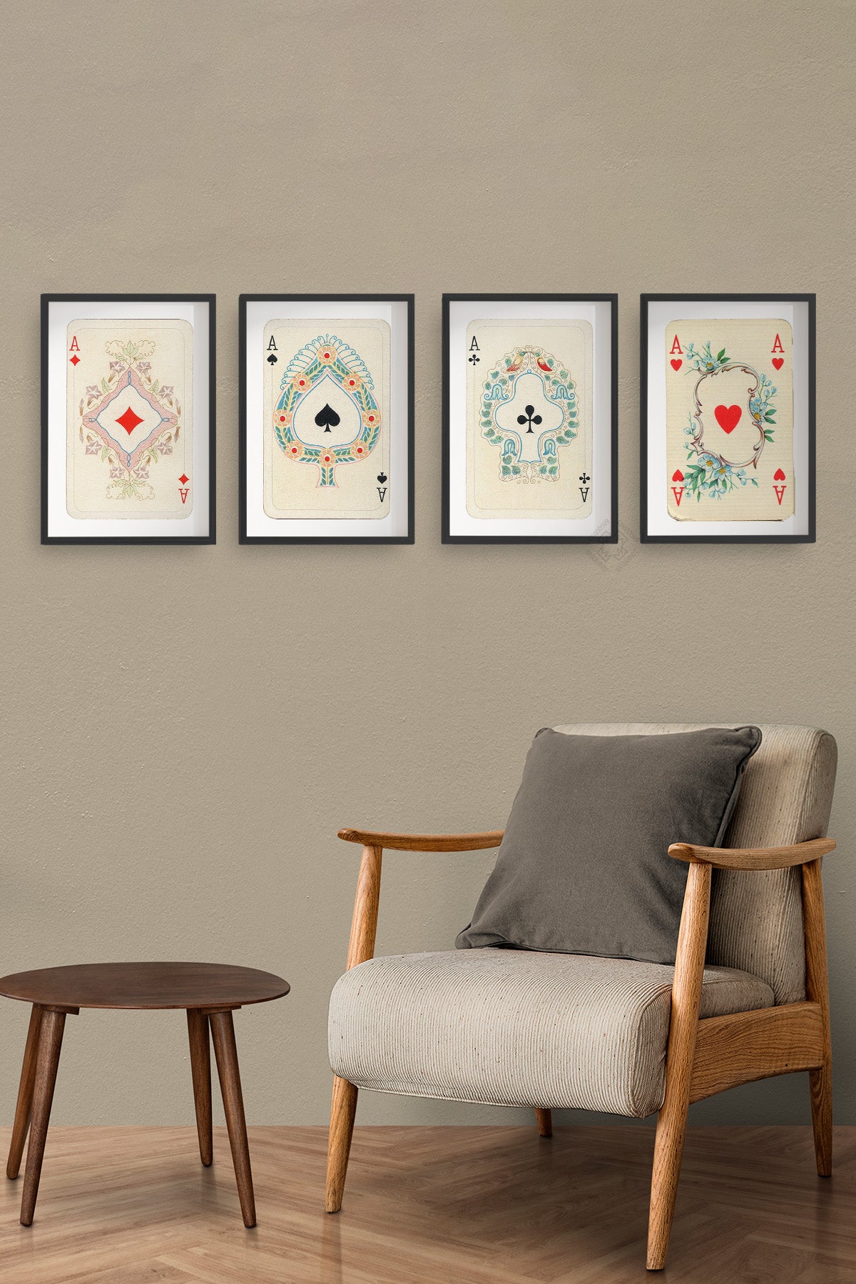 Kare As 4'lü Siyah Çerçeveli Poster, Tablo Seti No:62