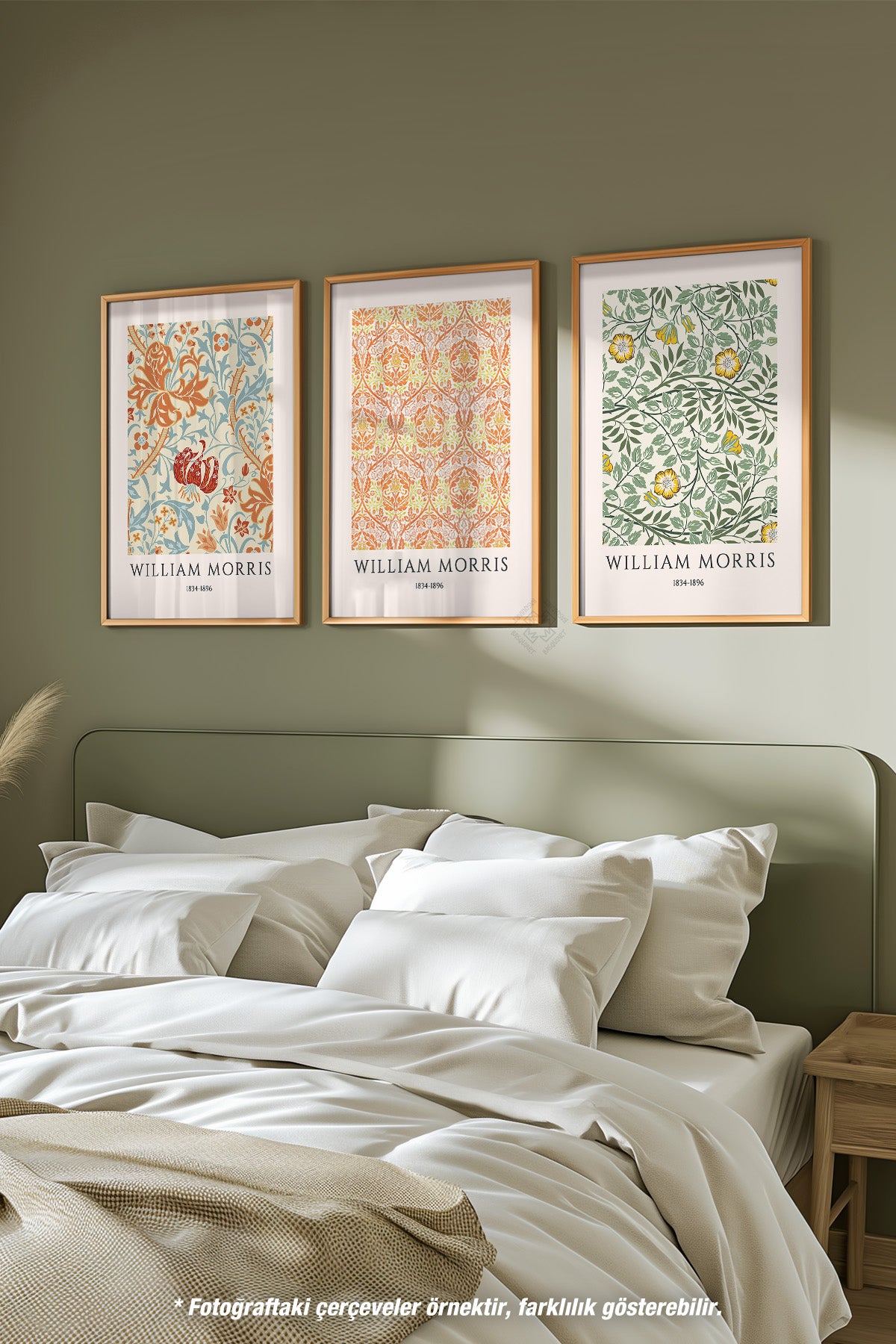 Dekoratif Morris 3'lü Ahşap Çerçeveli Poster, Tablo Seti No:46