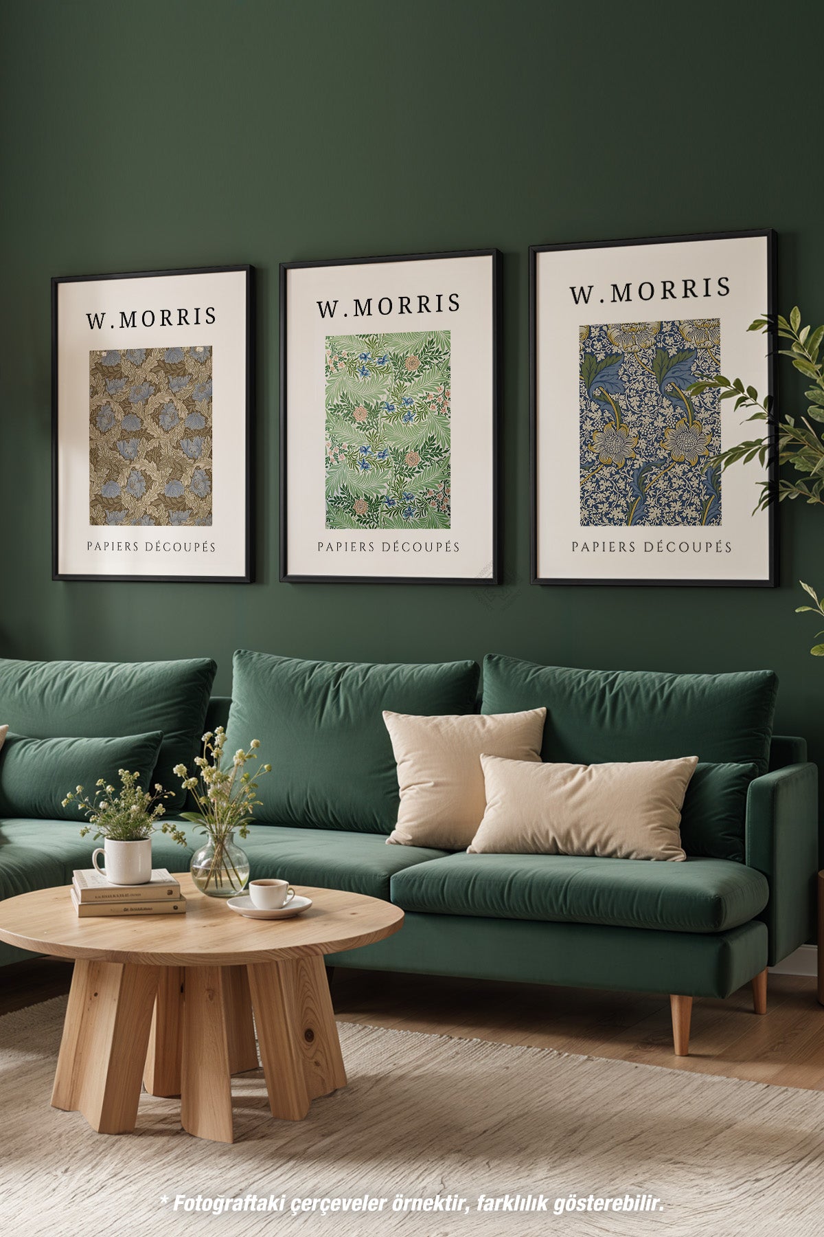William Morris 3'lü Siyah Çerçeveli Poster, Tablo Seti No:6