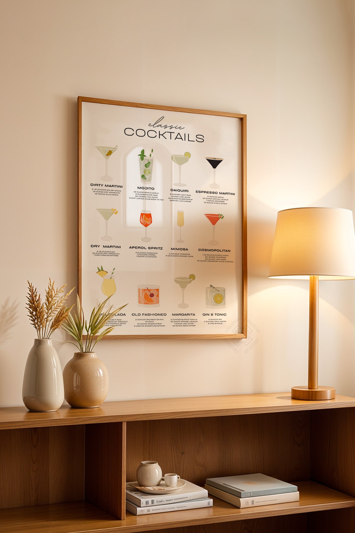 Kokteyl Serisi Ahşap Çerçeveli Poster, Tablo, Cafe, Restoran, Mutfak Duvar Dekoru No:27
