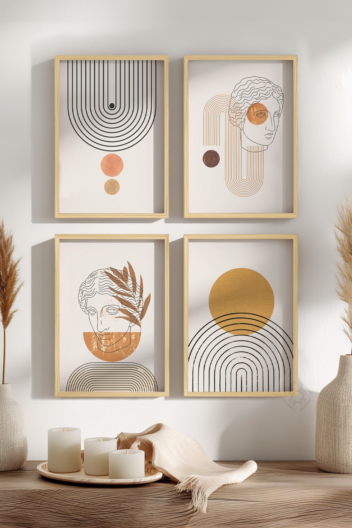 Bohemian 4'lü Ahşap Çerçeveli Poster, Tablo Seti No:17