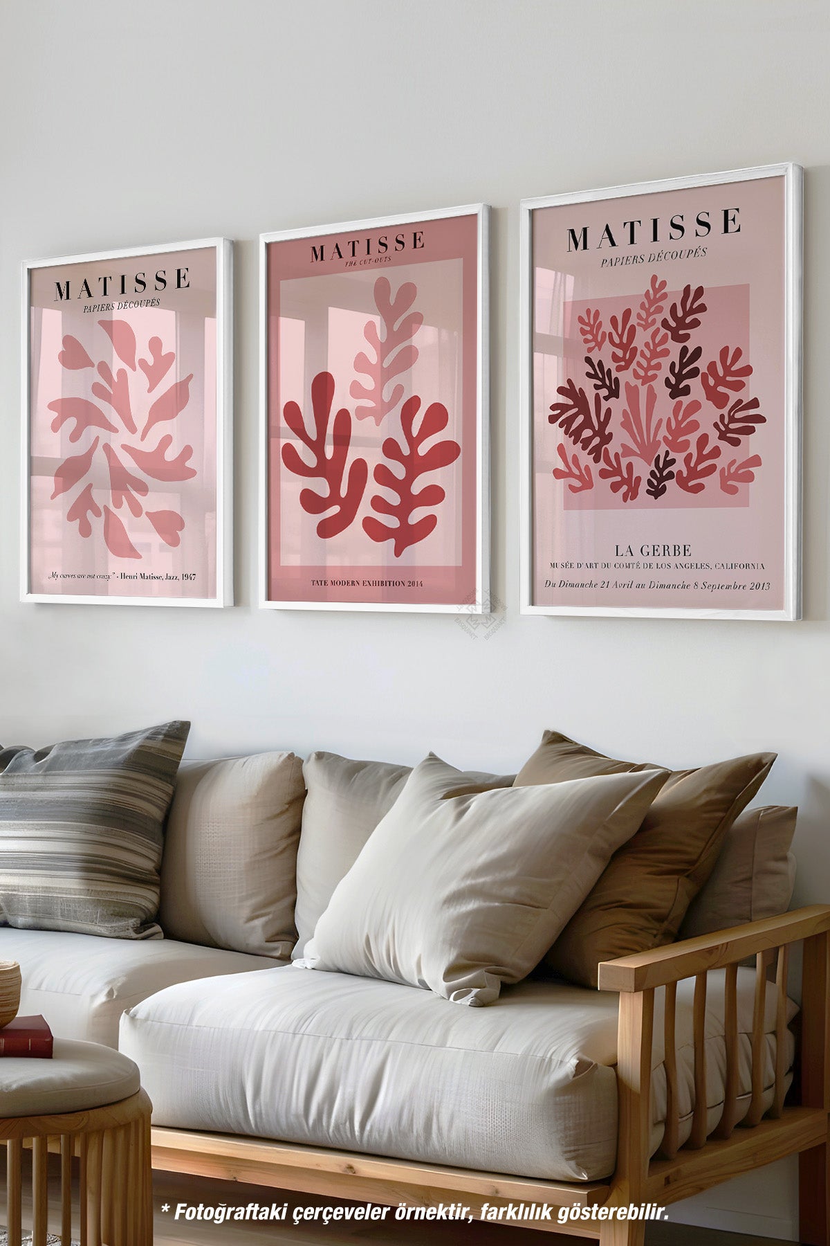 Pembe Matisse 3'lü Beyaz Çerçeveli Poster, Tablo Seti No:33